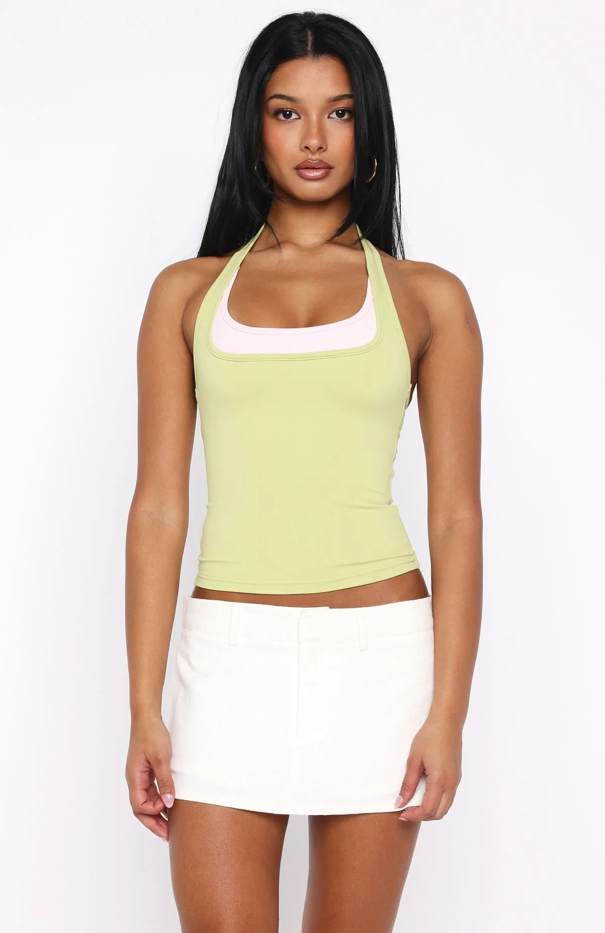 No Proof Double Layer Halter Top Green/Pink
