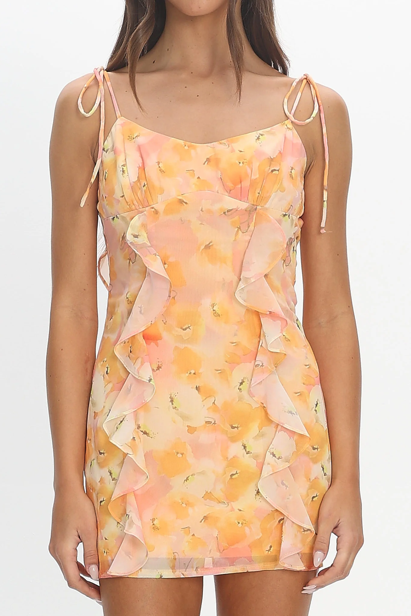 Olla Tied Strap Ruffle Mini Dress Yellow - luluinthesky