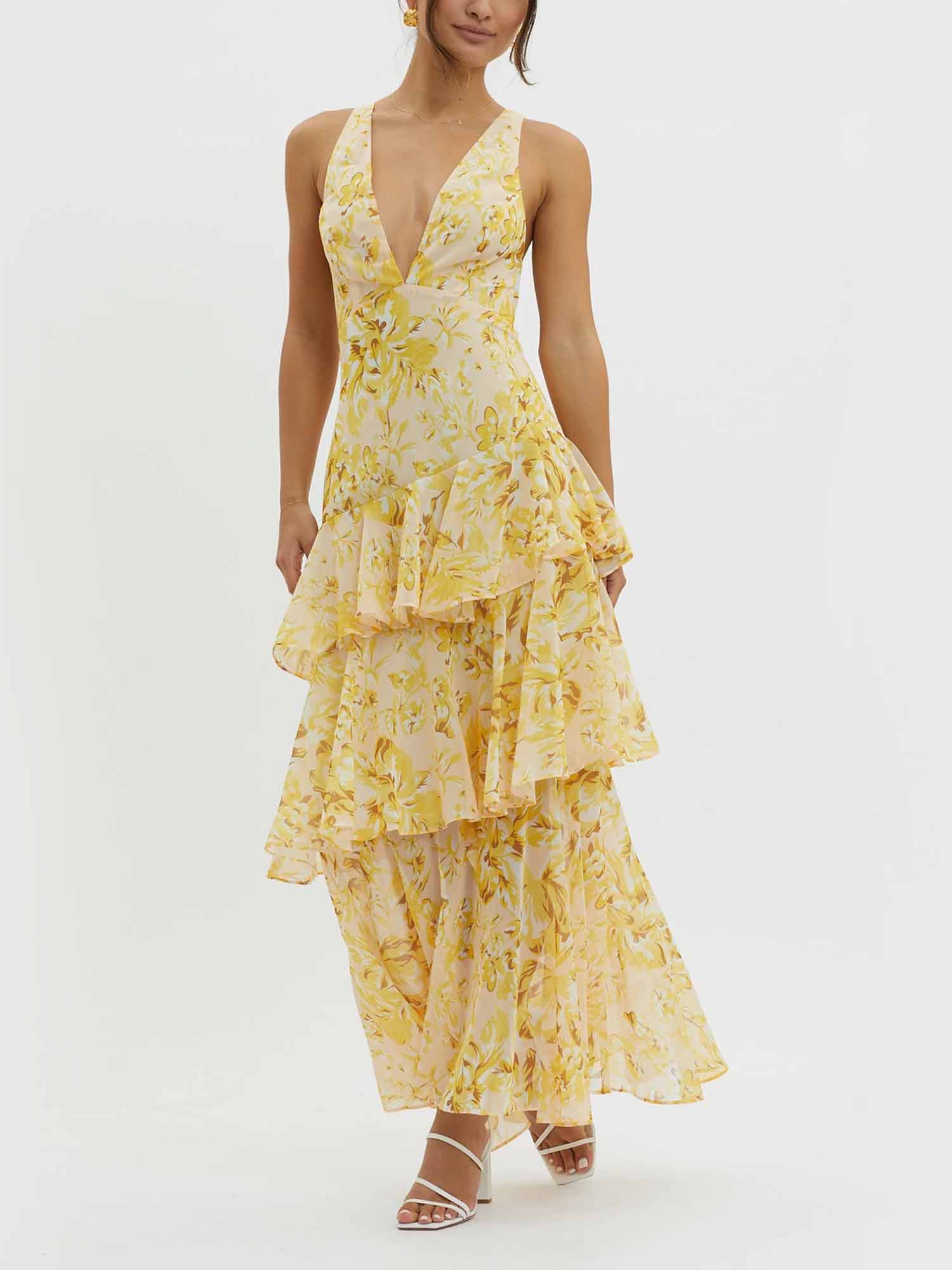 Yellow Ruffled Tiered Maxi Dress