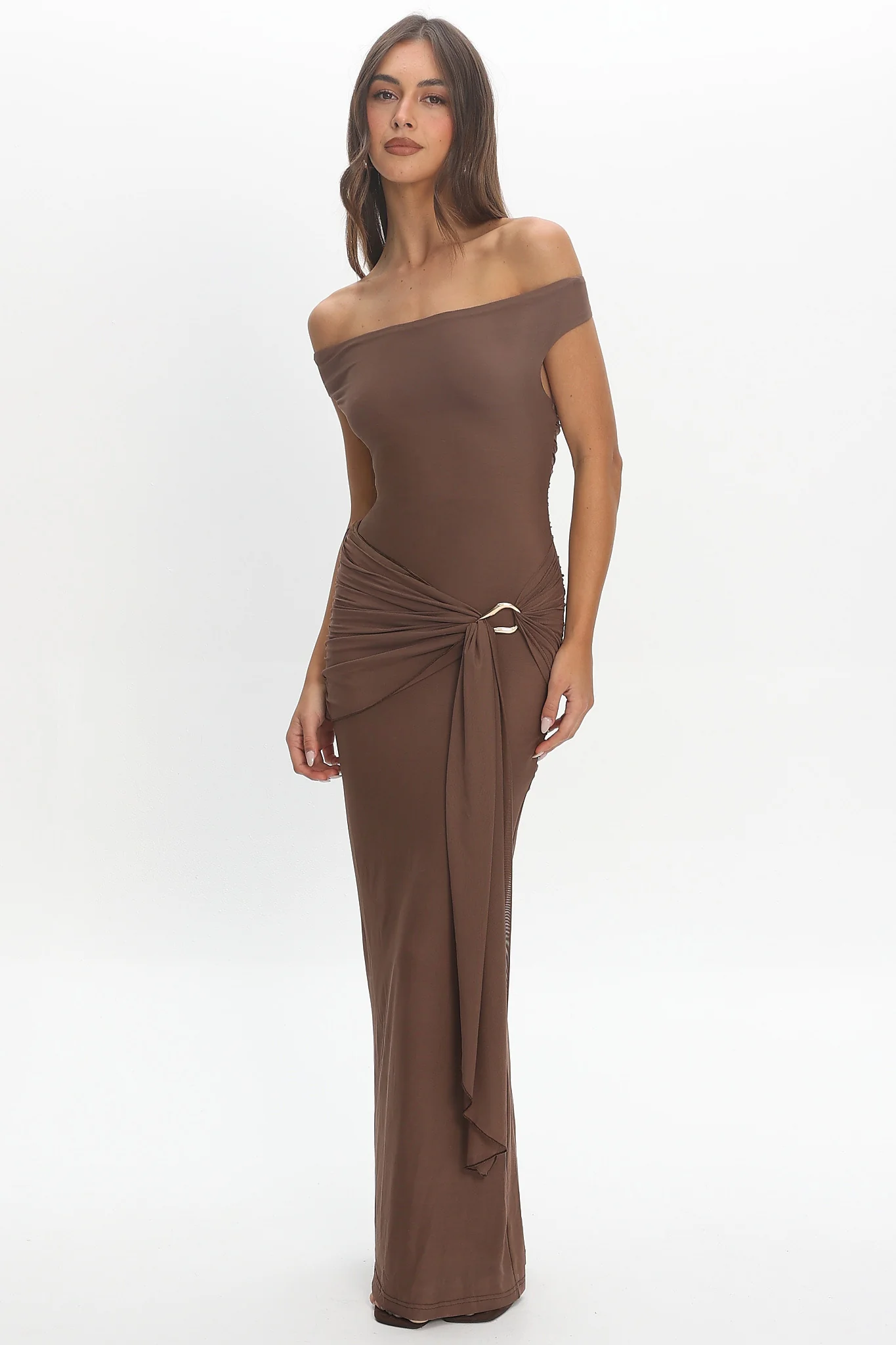Luli Boat Neck Sash Maxi Dress Cocoa - luluinthesky
