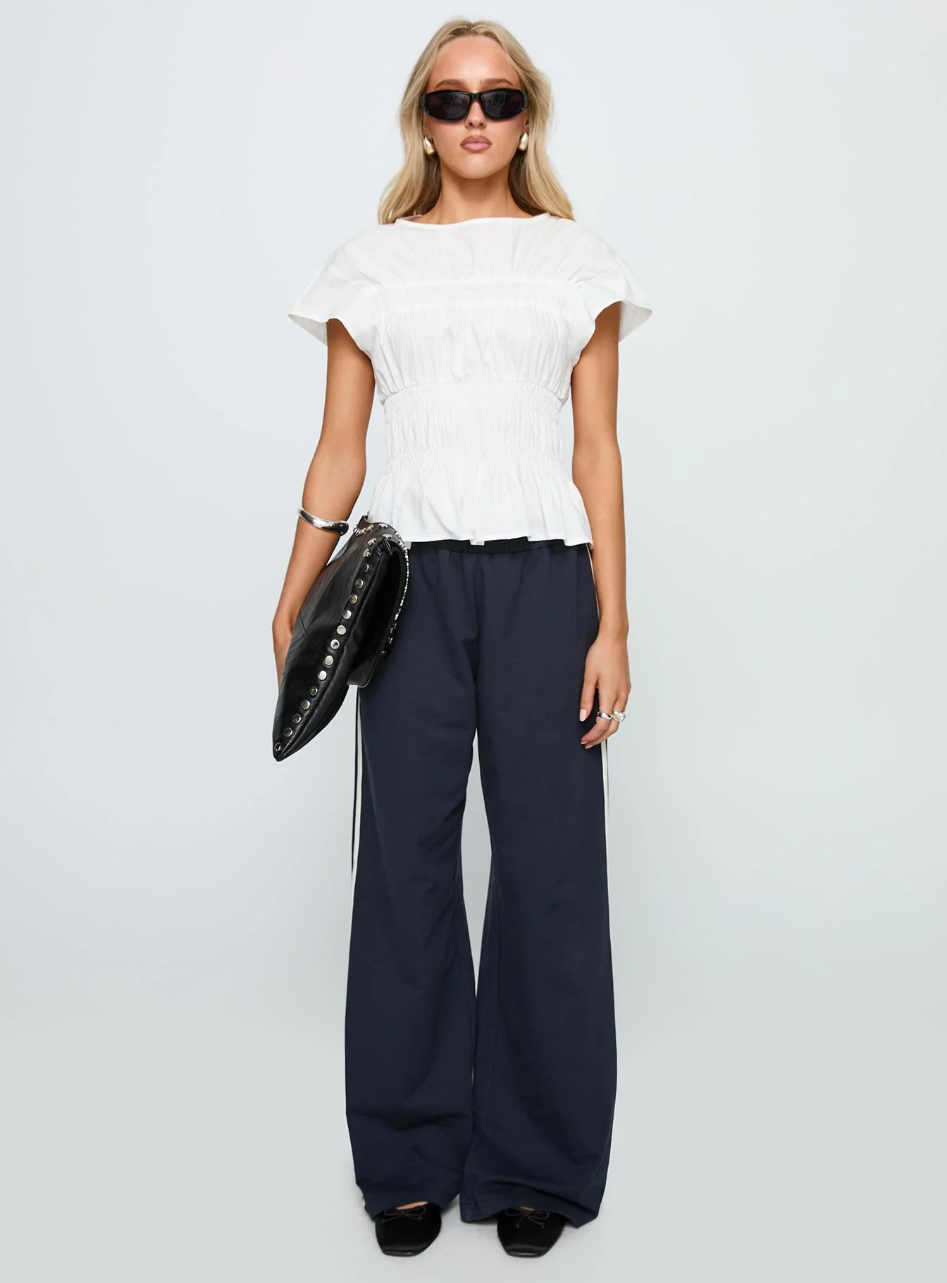 Dripping Diamonds Ruched Top White - FASHION NOB