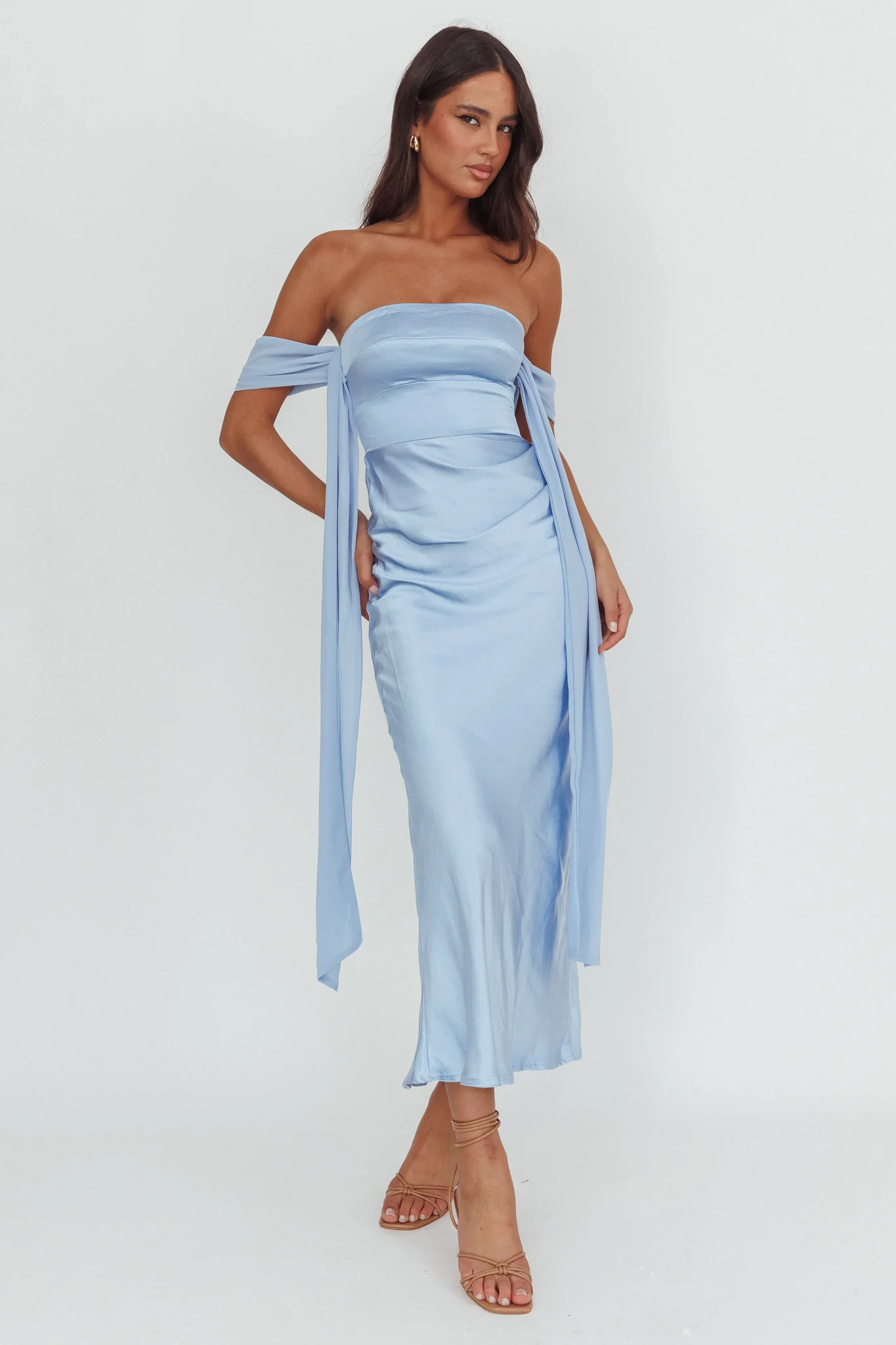 Odayah Draped Sleeve Maxi Dress Blue