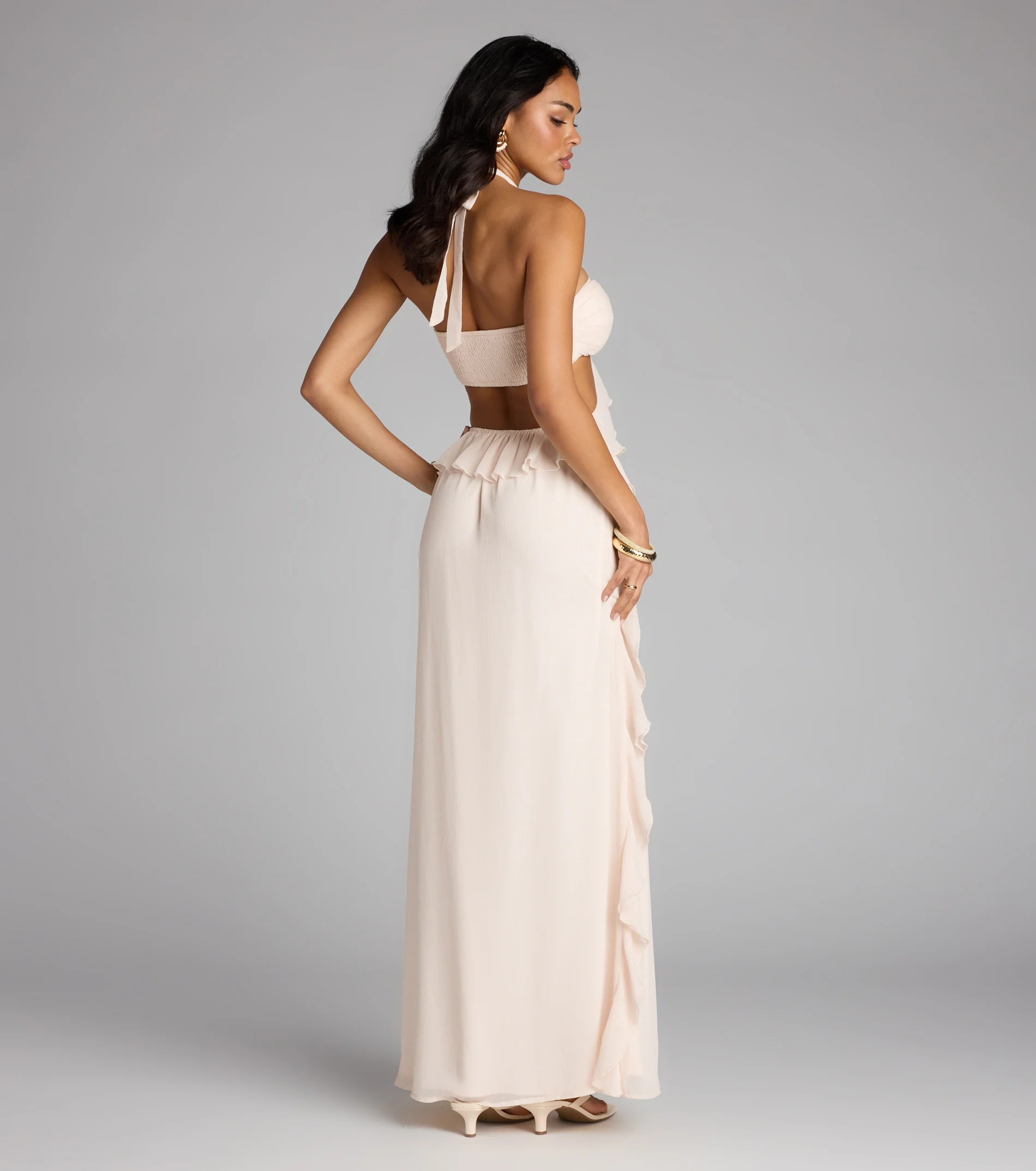 Ruffle and Ready Chiffon Halter Maxi Dress - FASHION NOB