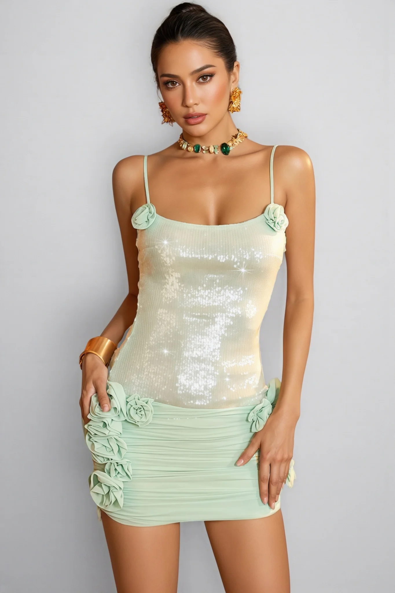 Jackade Sequin Strapless 3D Flower Mini Dress