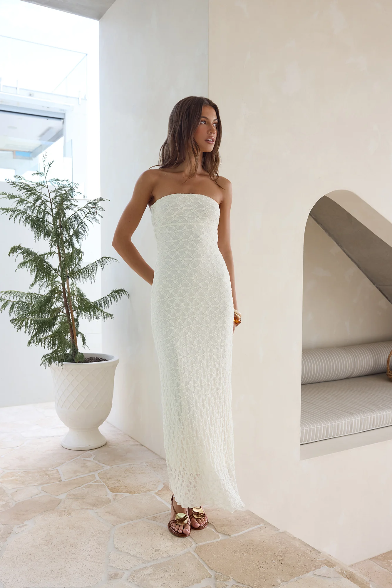 Goddess Blessings Strapless Maxi Dress Cream