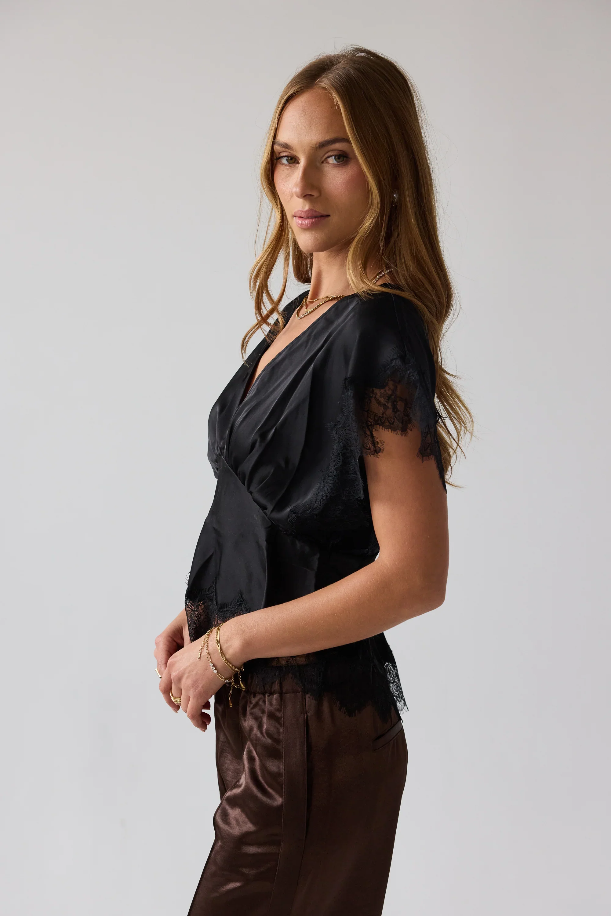Chelsea Satin Blouse in Black