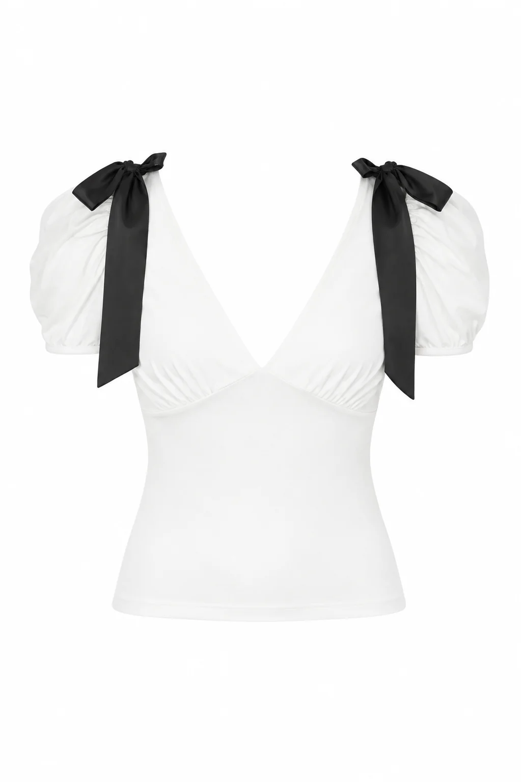 Puff-Sleeve Satin Bow Top