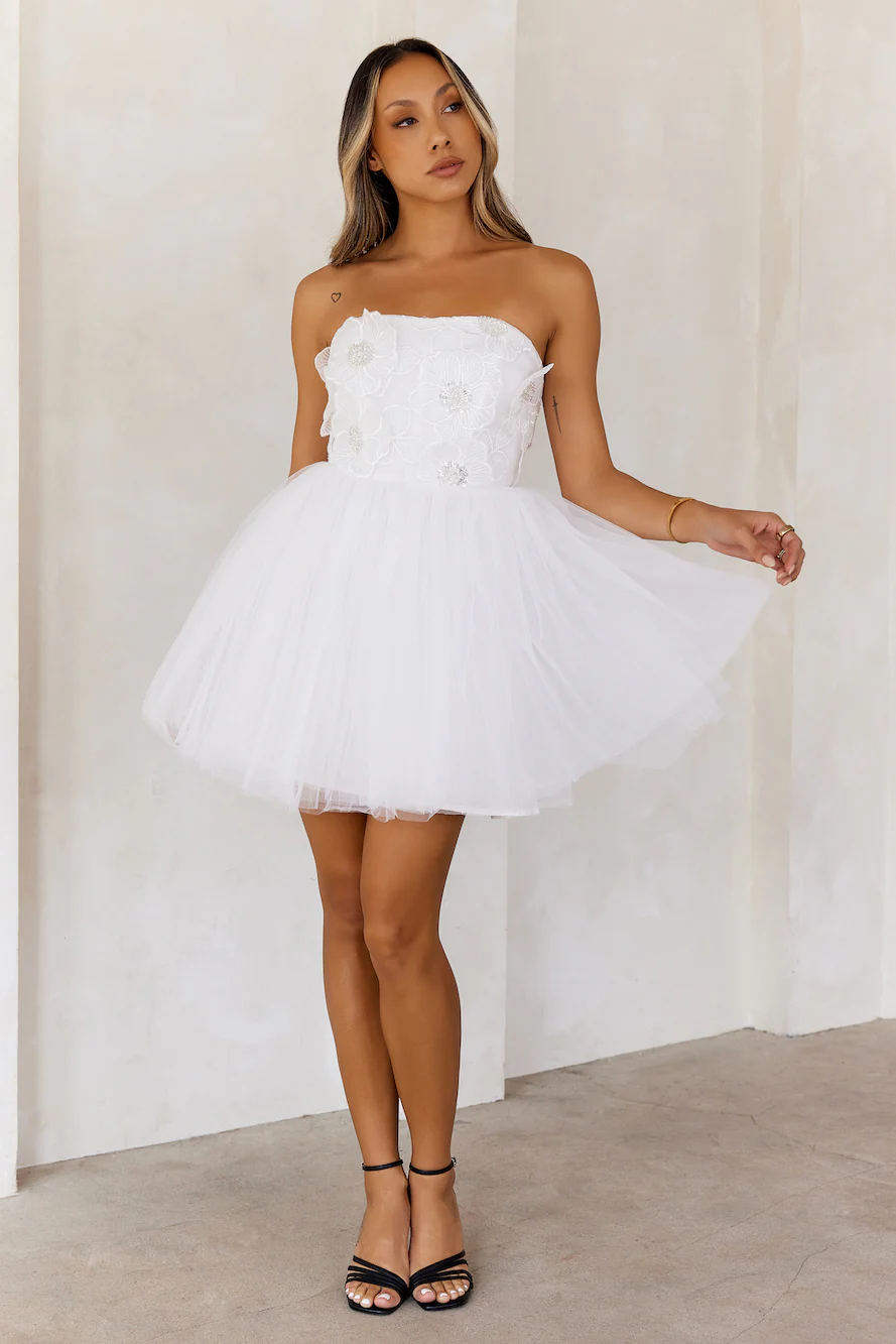 Princess Luxe Tulle Strapless Mini Dress White - luluinthesky