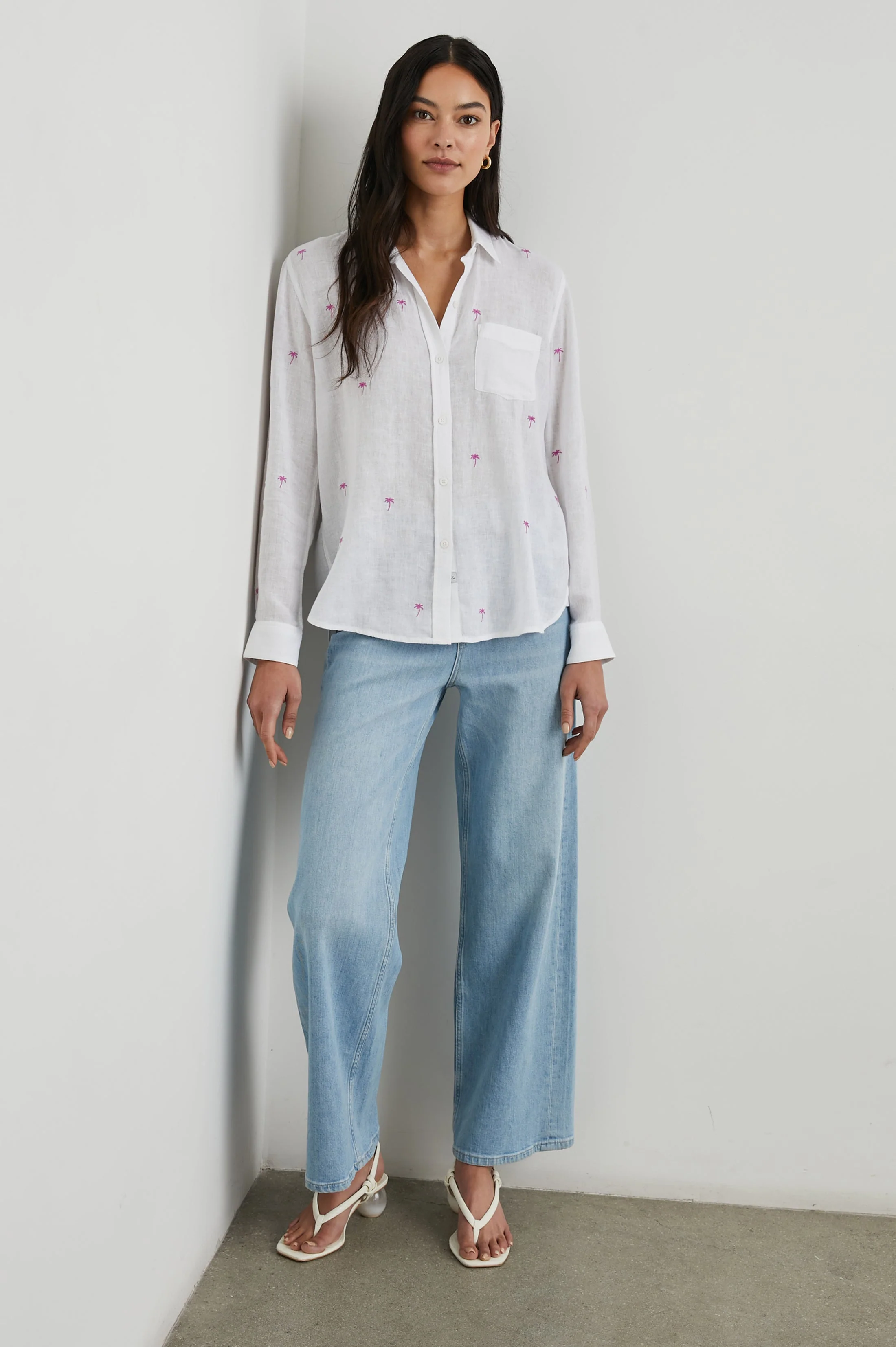 Charli Shirt - Fuchsia Embroidered Palms