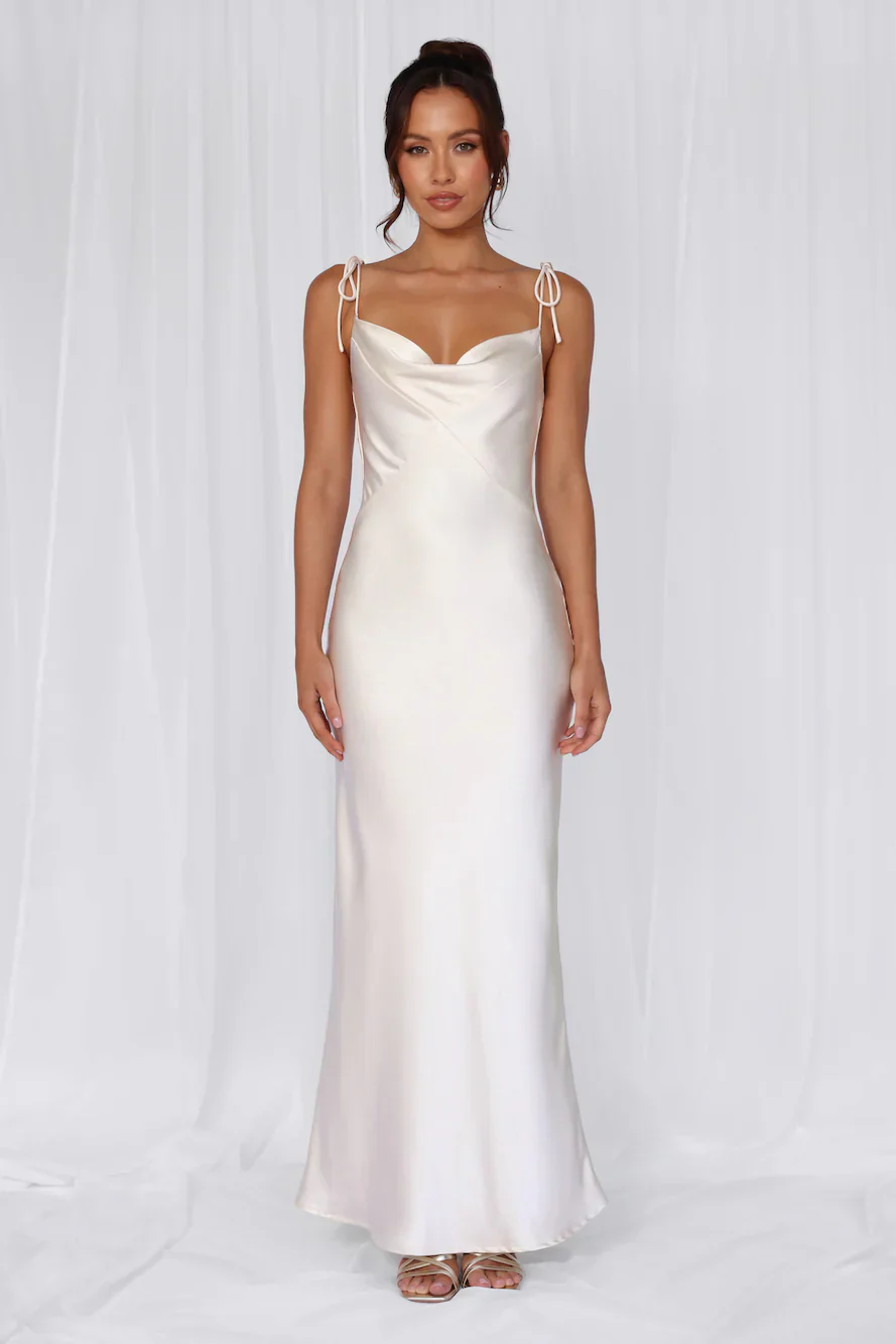 HELLO MOLLY The Penelope Cowl Satin Maxi Dress Pearl