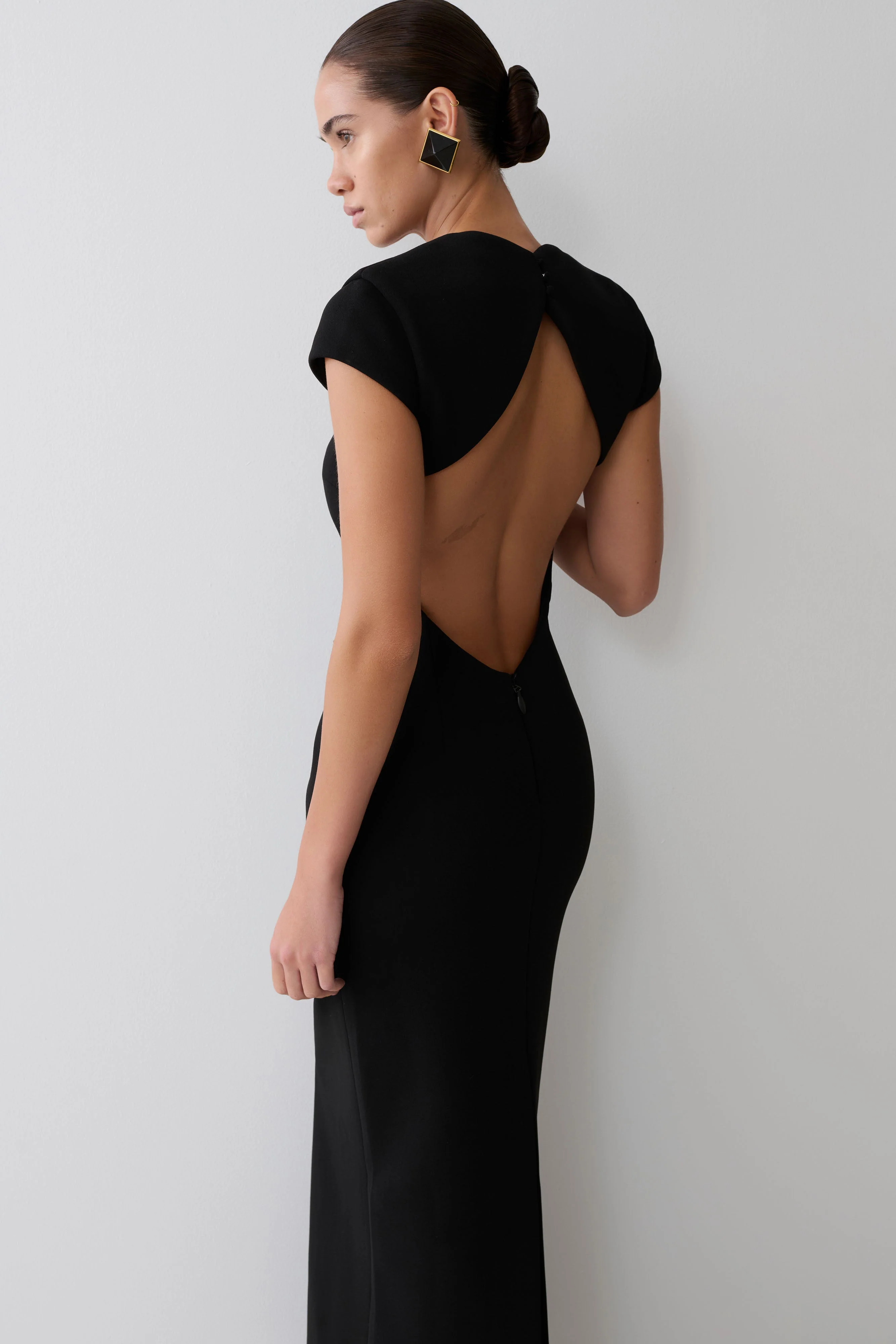 Briella V Neck Suiting Maxi Dress - Black