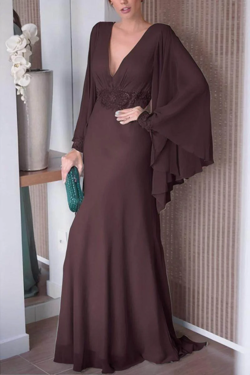 Sheath-Column Sweep-Brush Train Chiffon Mother Dress CM0077