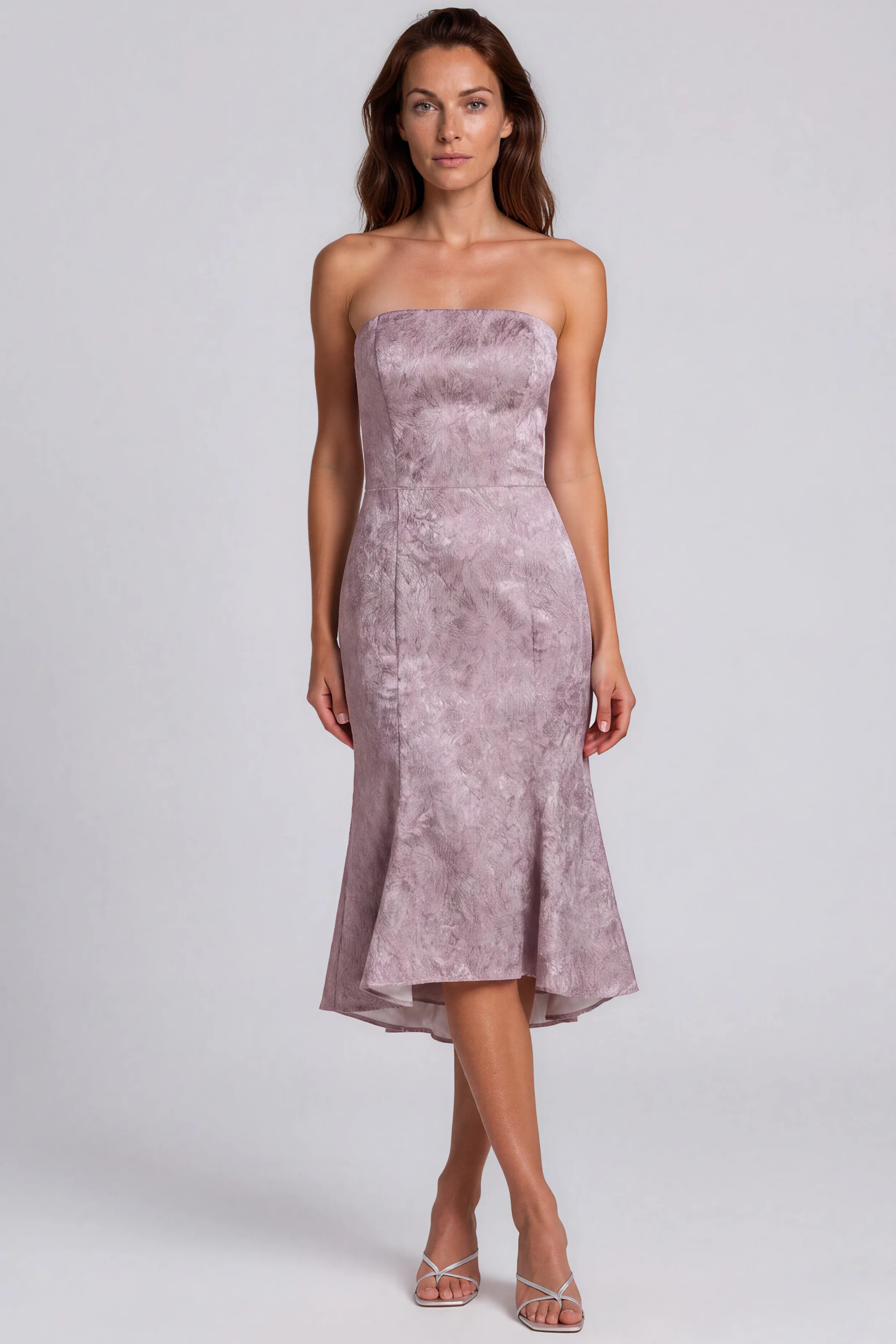 Strapless Jacquard Fit and Flare Midi Cocktail