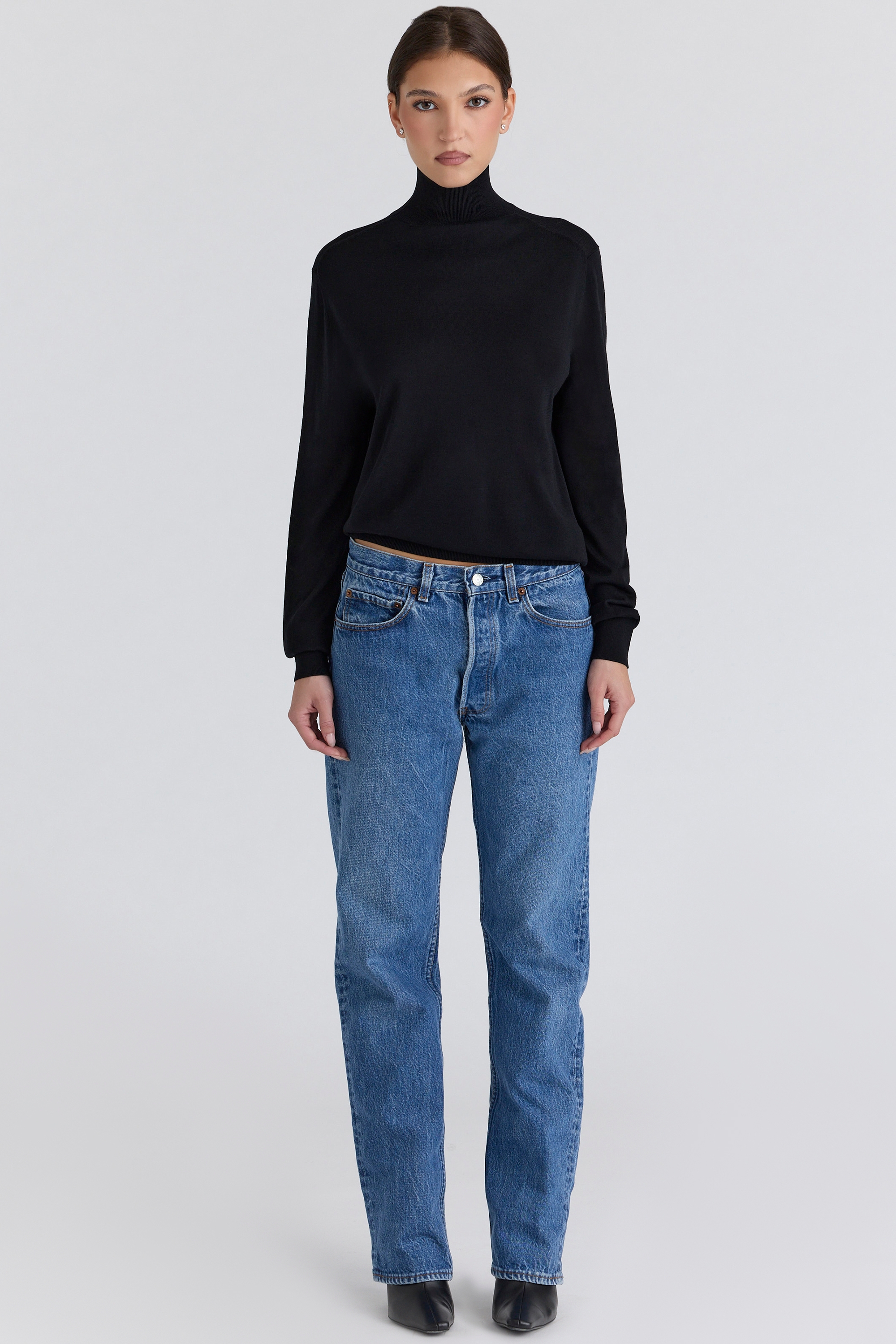 Black Silk + Wool Roll Neck Sweater