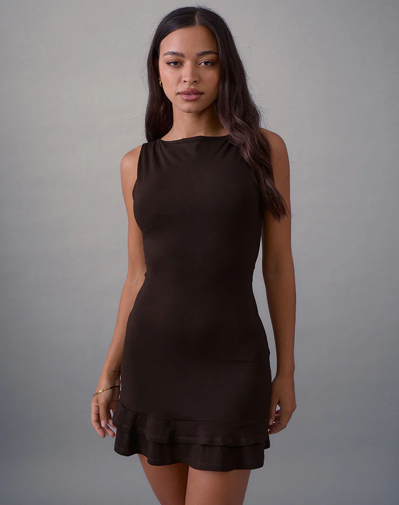 Opaline Backless Mini Dress in Chocolate Brown