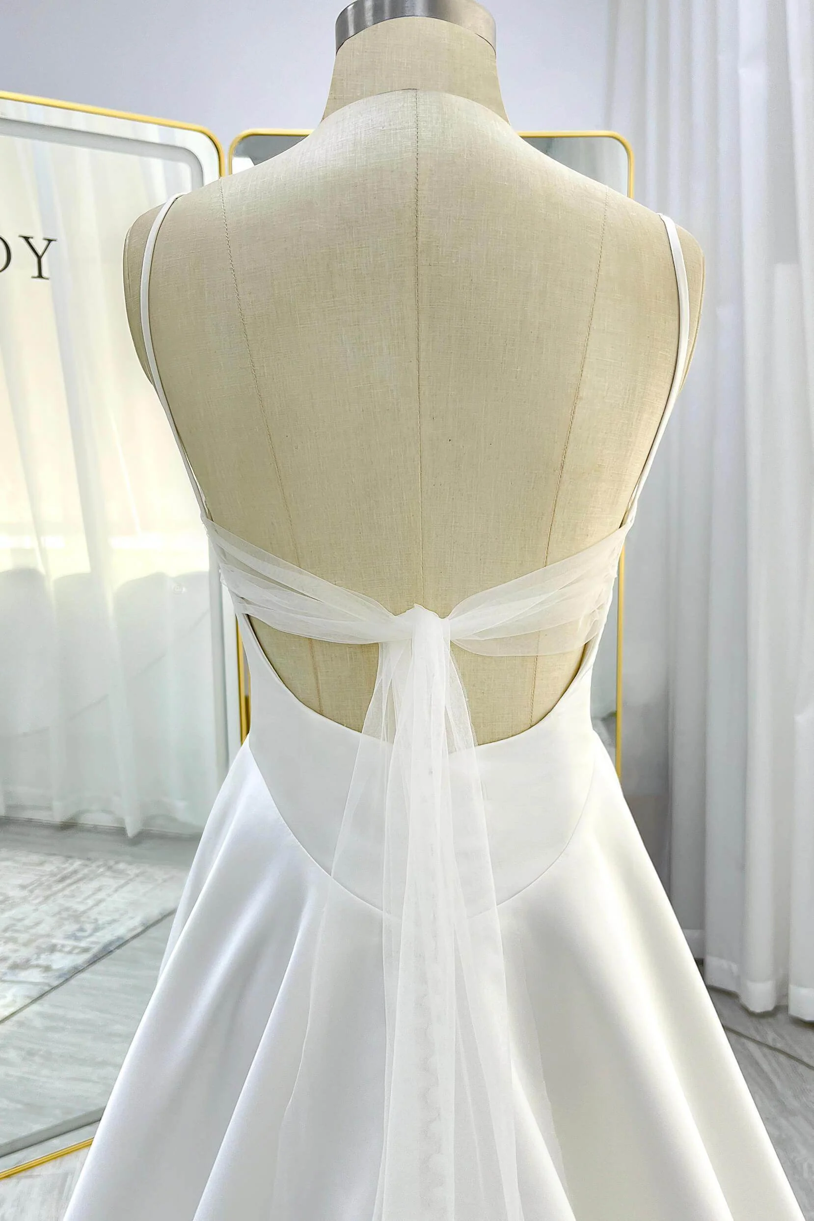 A-Line Court Train Satin Tulle Wedding Dress CW3336