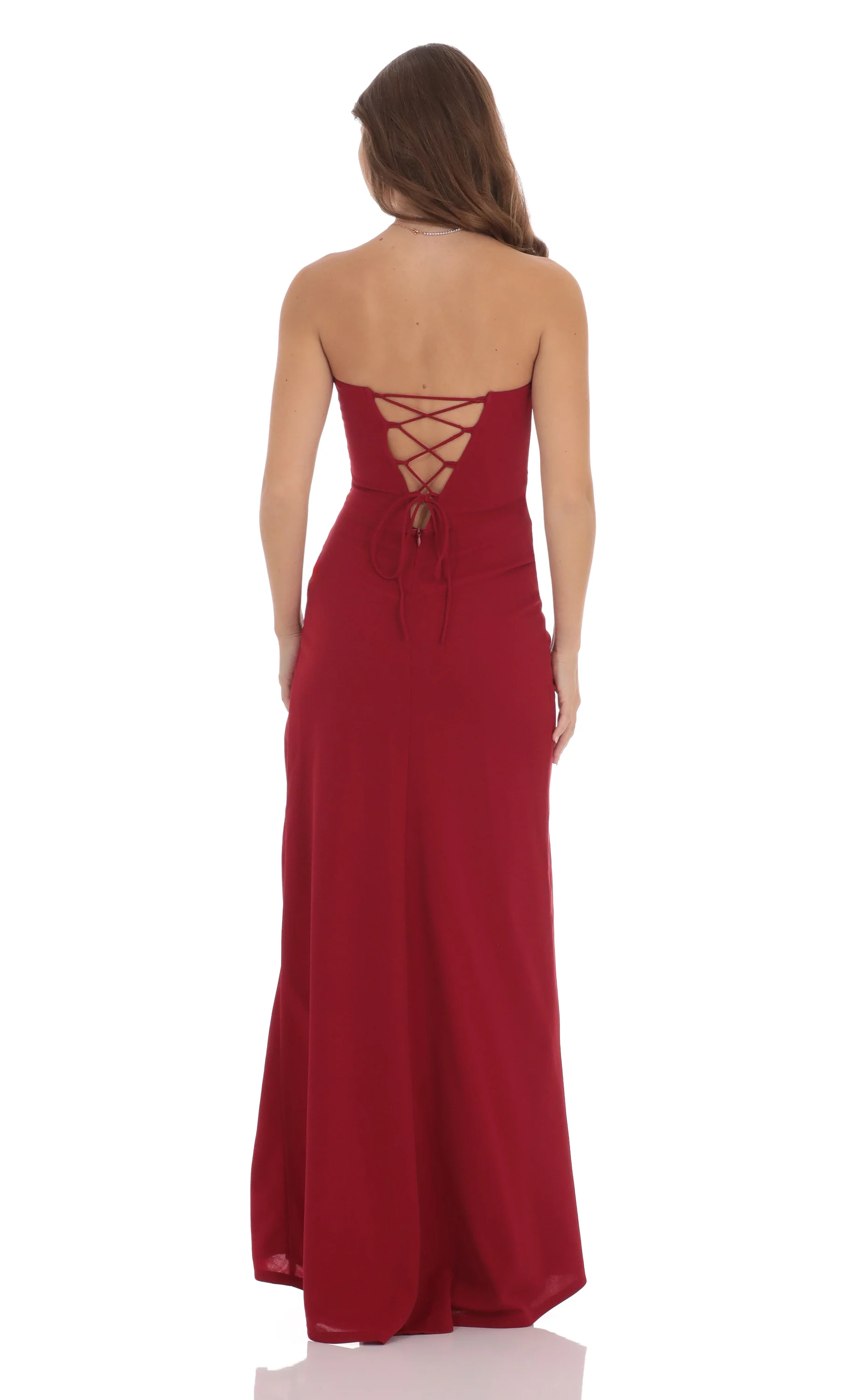 Strapless Corset Maxi Dress in Red