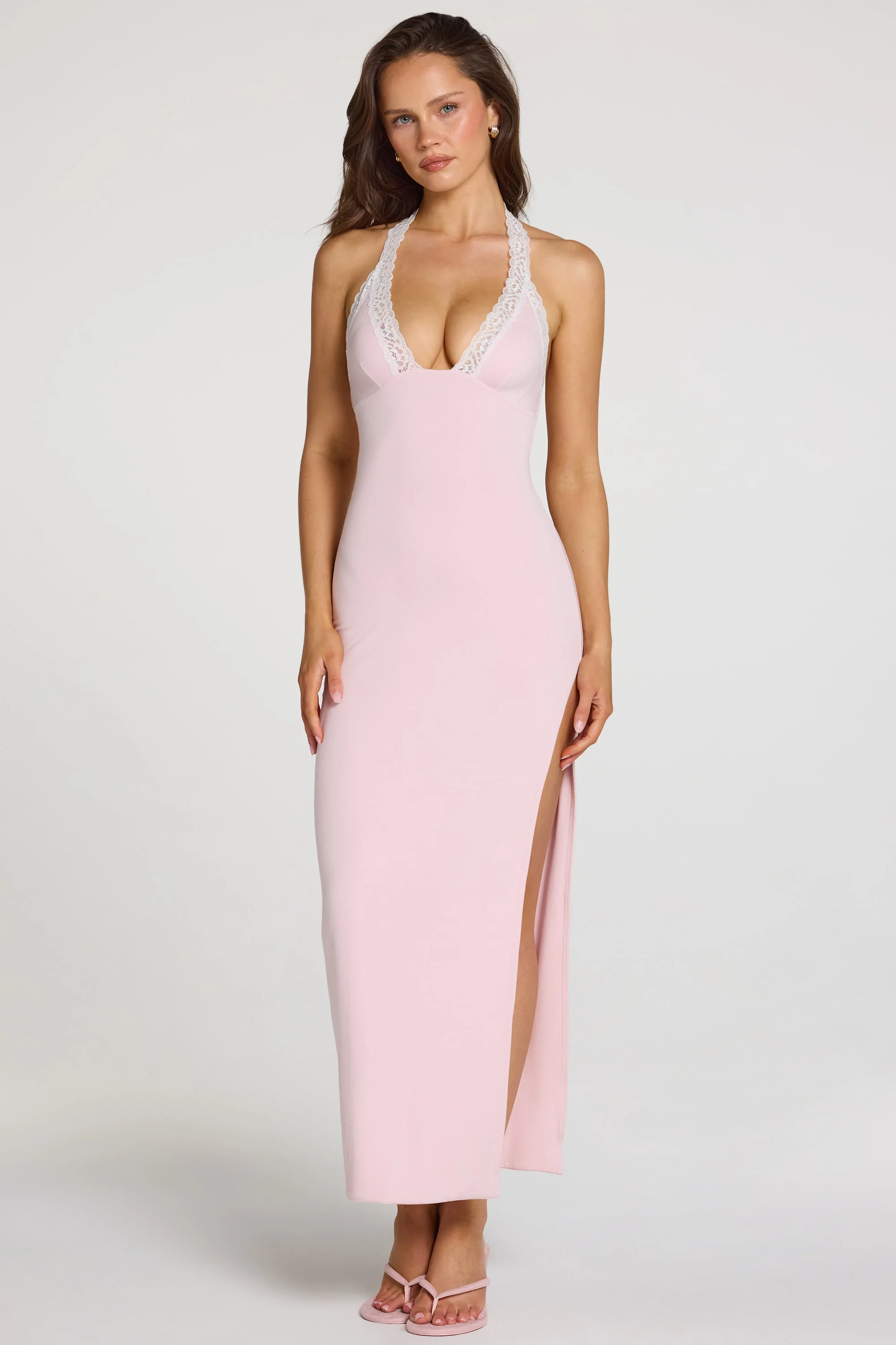 Modal Lace-Trim Maxi Dress in Baby Pink