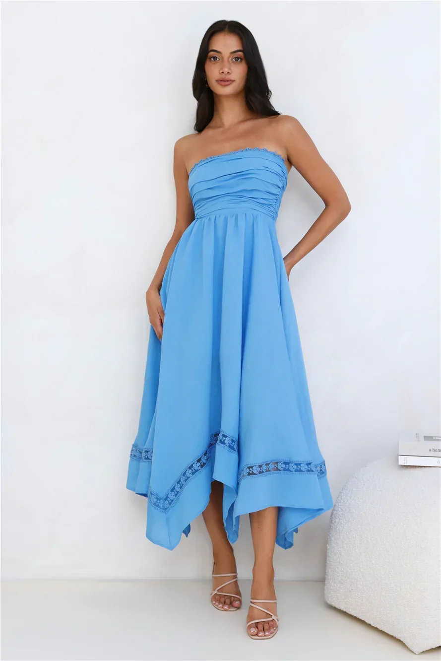 Visit The Moon Strapless Midi Dress Yellow - luluinthesky