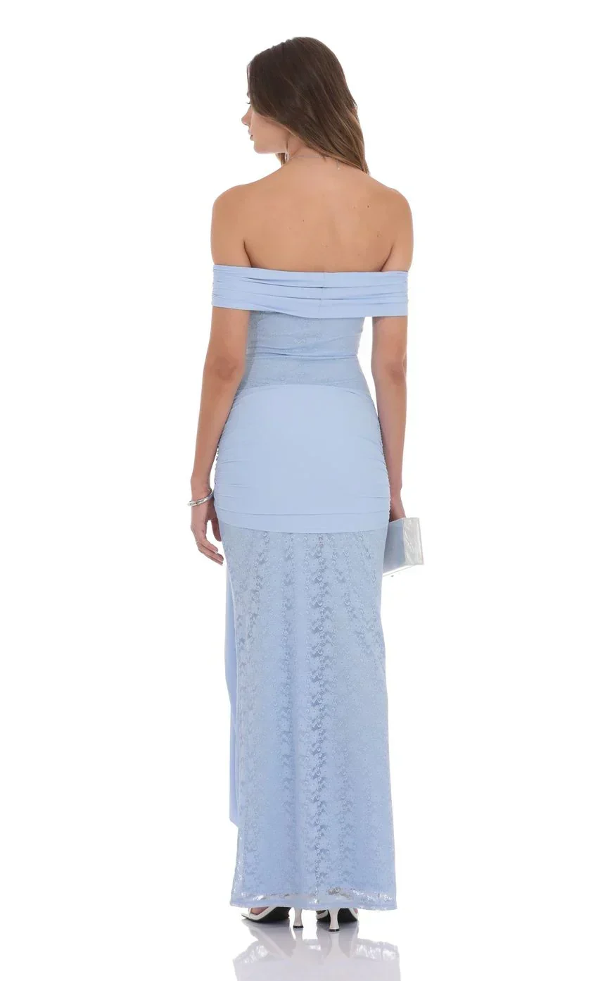 Lace Tassel Wrap Maxi Dress in Sky Blue
