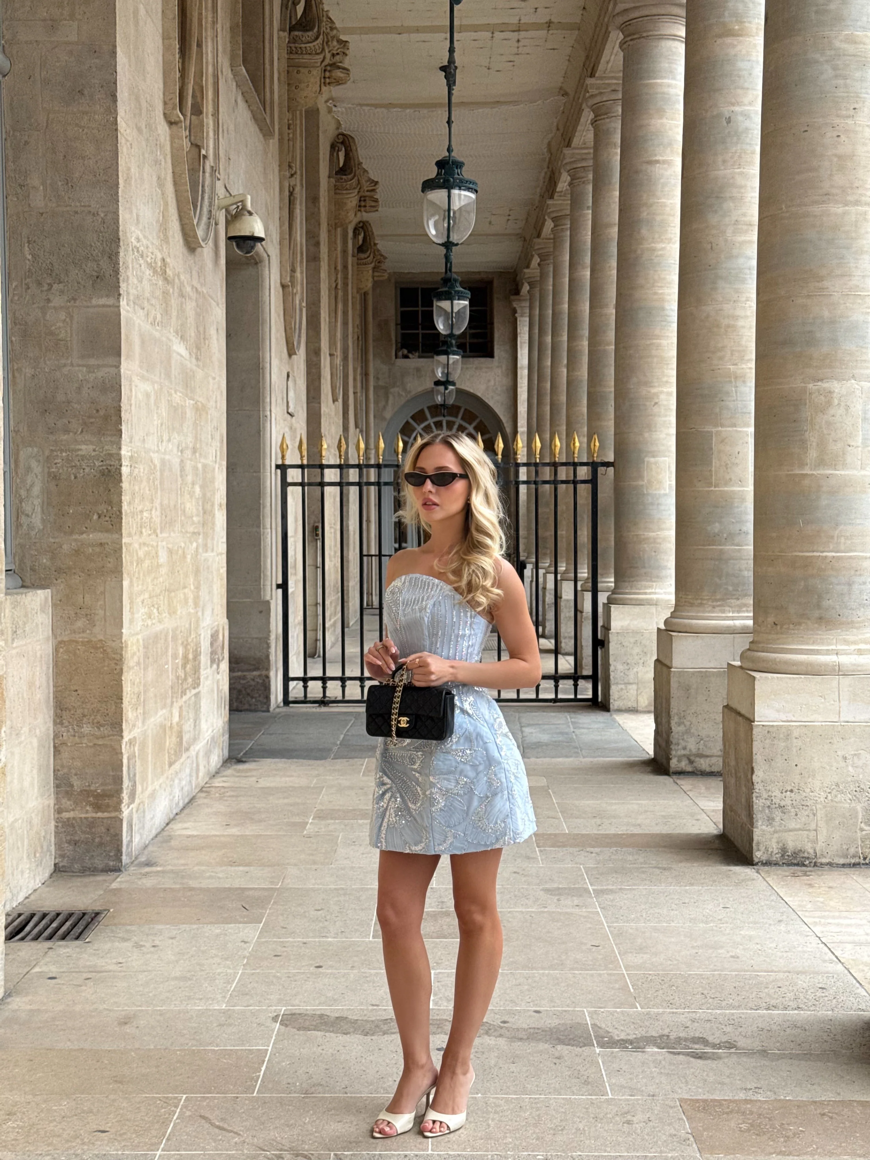 Annabelle Embellished Strapless Mini Dress in Blue