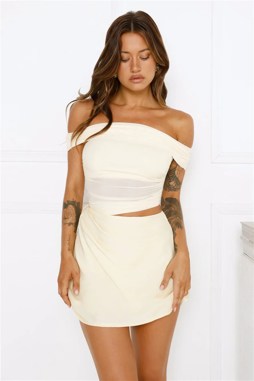 Break The Internet Mesh Off Shoulder Mini Dress Yellow