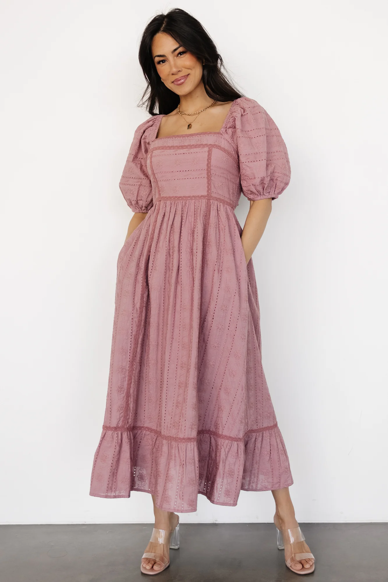 Delaney Eyelet Dress | Dusty Mauve - luluinthesky