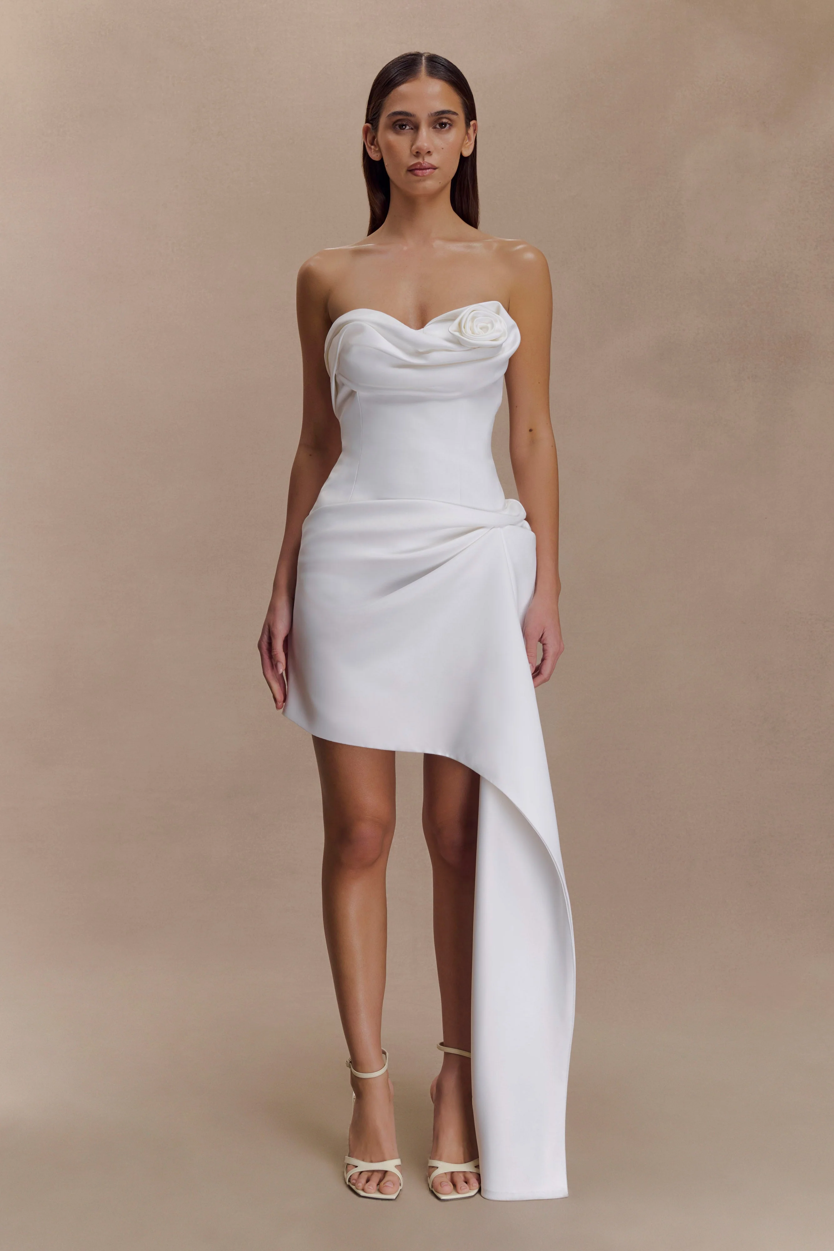 Evianna Strapless Gathered Mini Dress - White