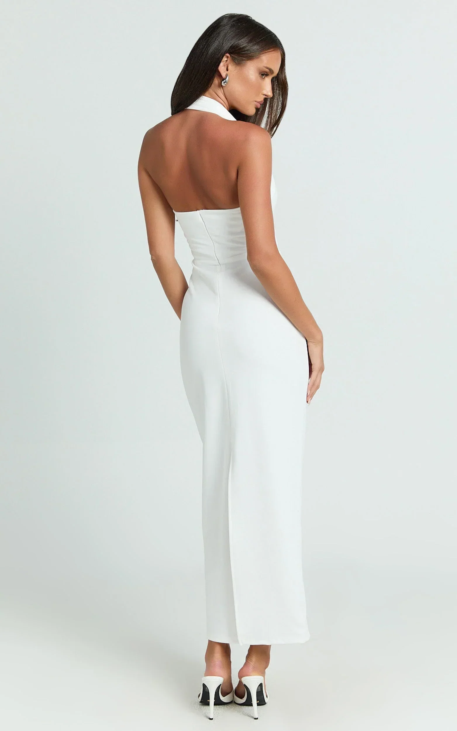 Salome Midi Dress - Halter Neck Column Dress In White