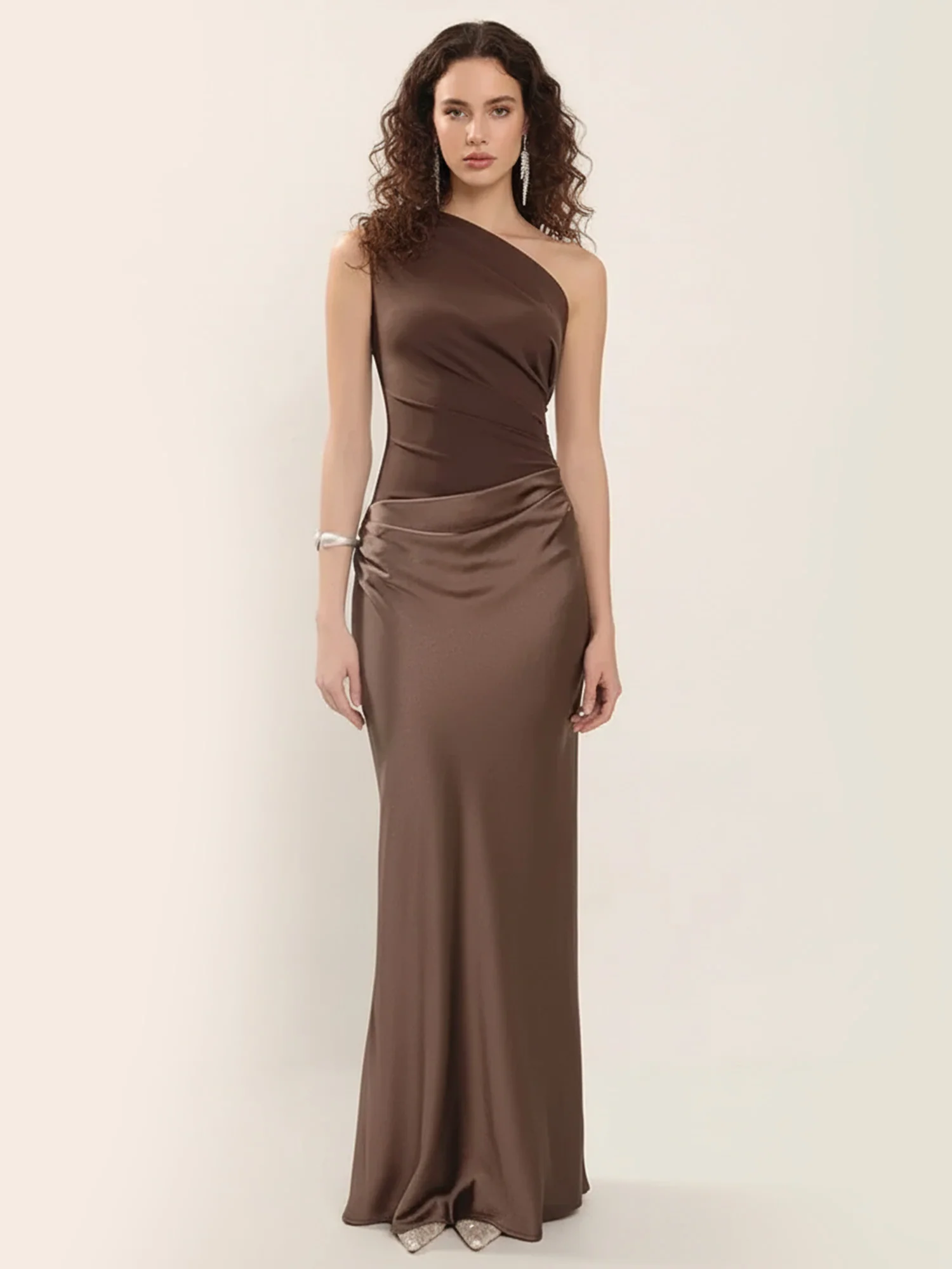Brown Bold Maxi Dress Party Elegance
