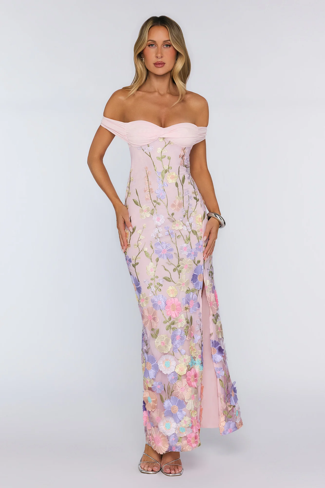 Floating In Style Off Shoulder Maxi Dress Floral