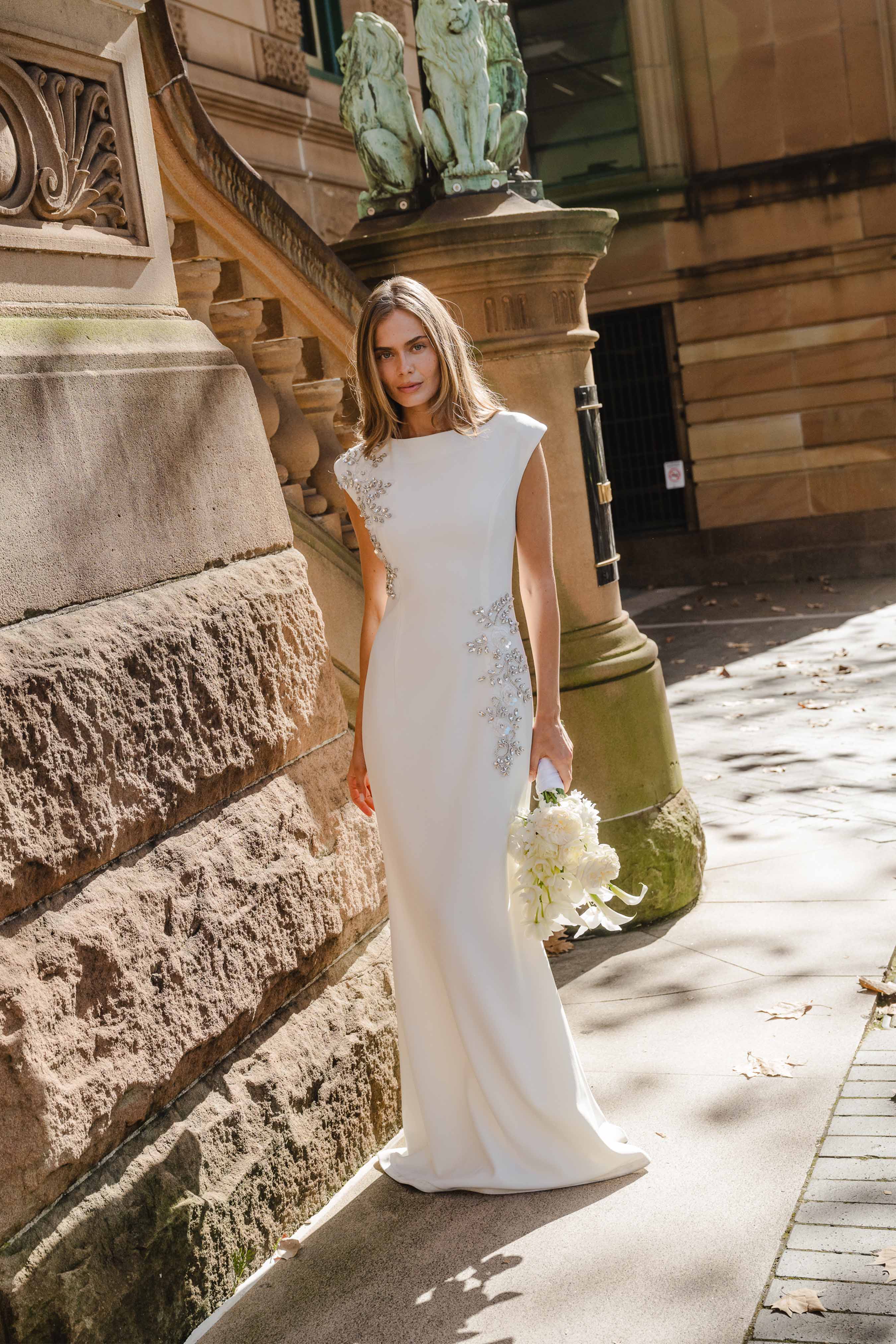 Veda Embellished Gown in White