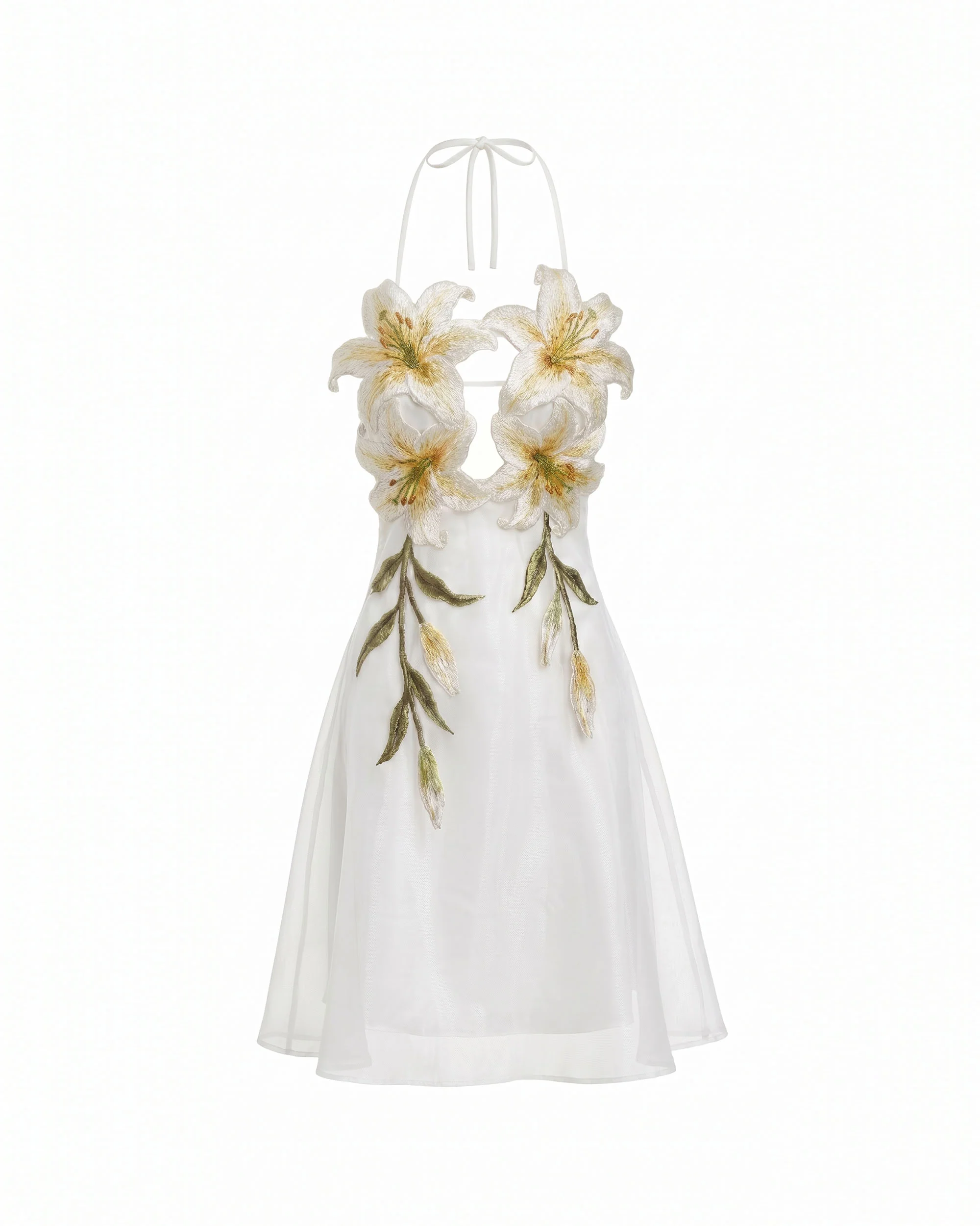Lily-Embroidered Halter Mini Dress - White - luluinthesky