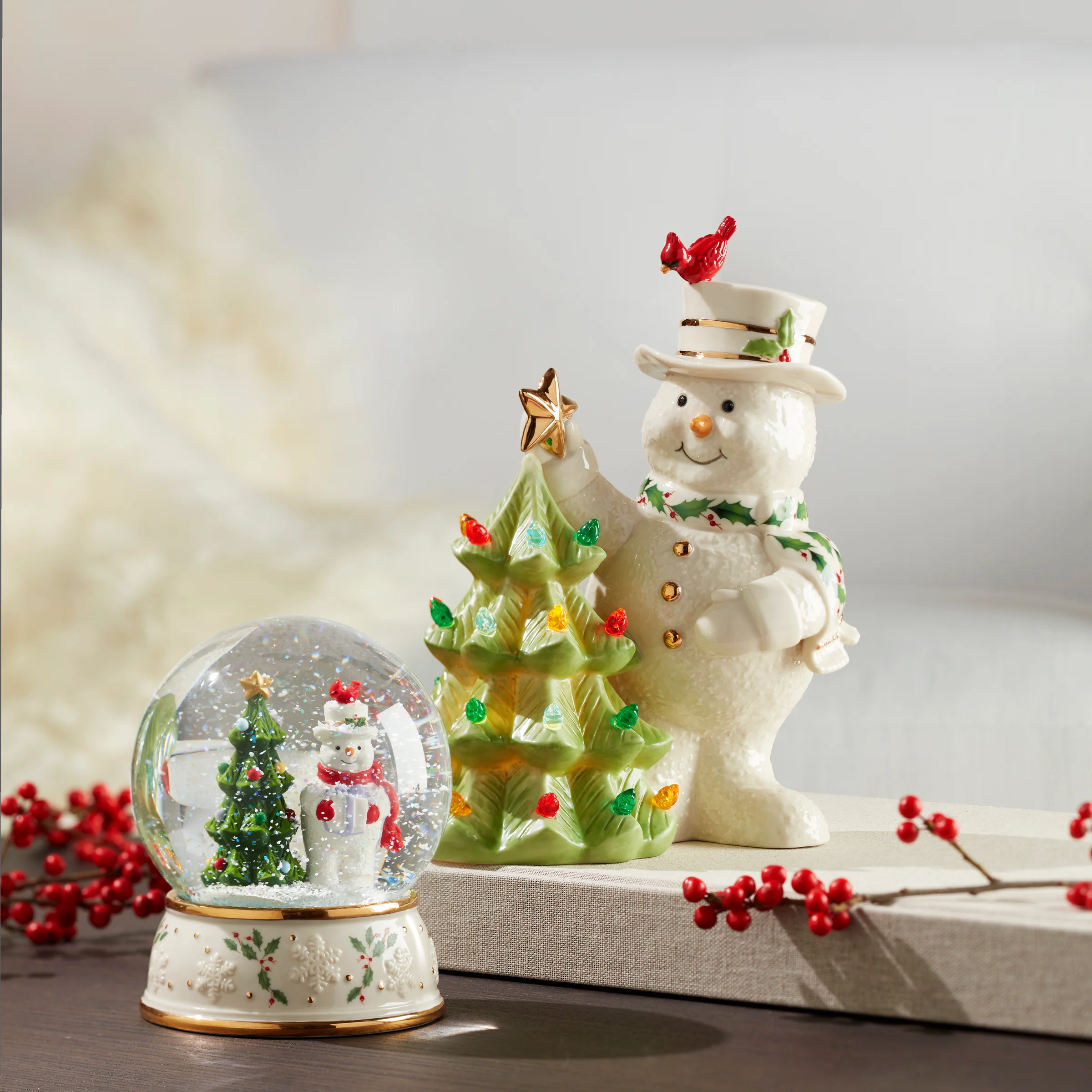 Happy Holly Days Snowman Lit Figurine