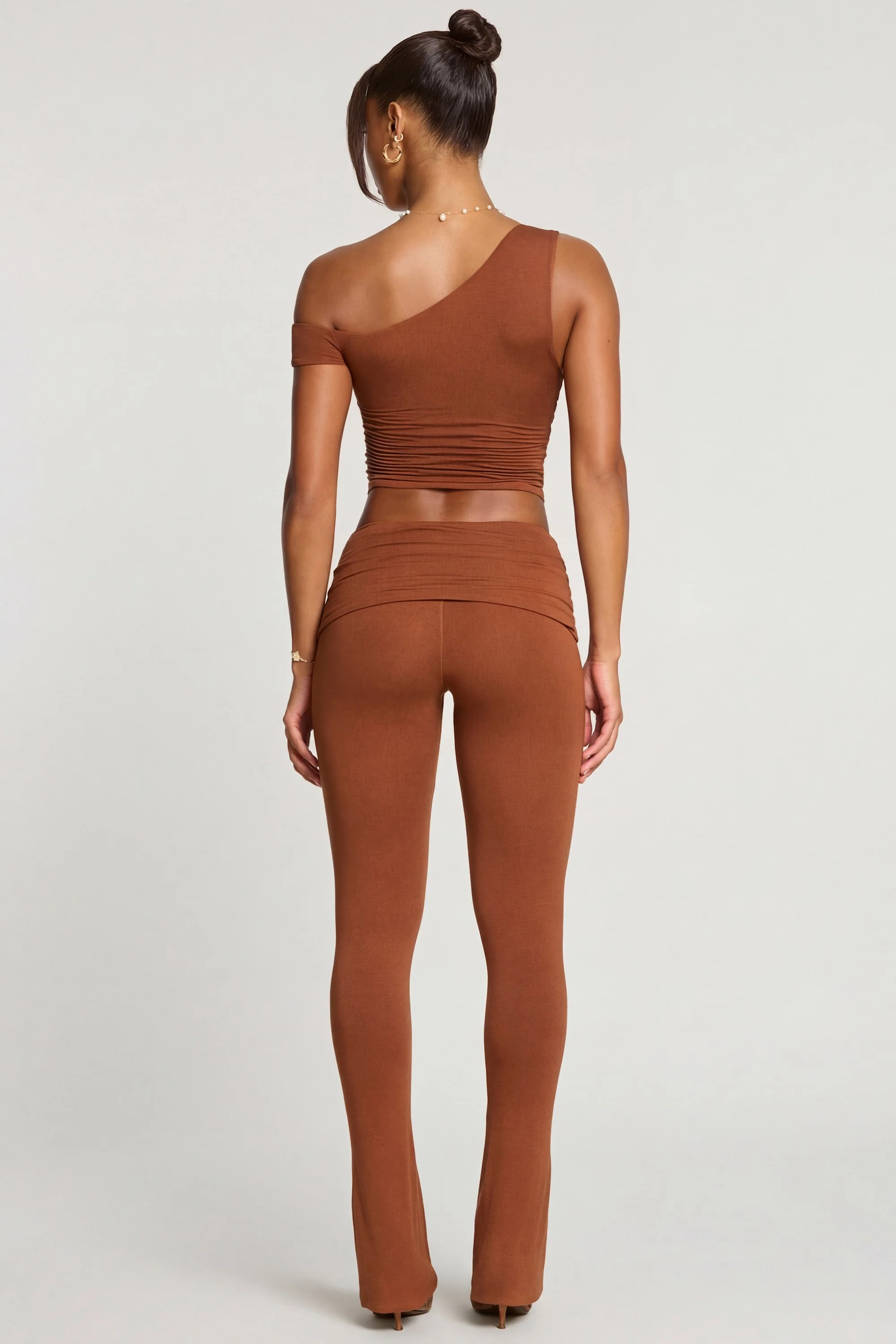 Mid Rise Modal Cashmere Blend Trousers in Chestnut Brown