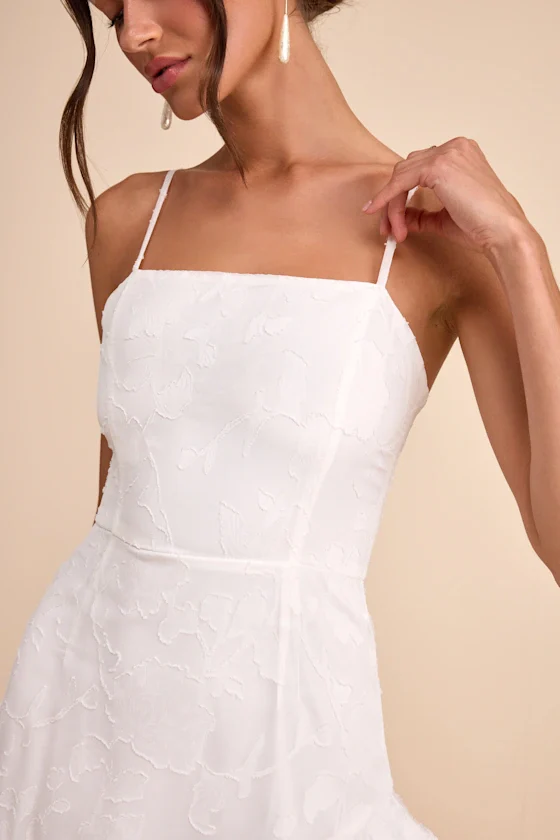 Days with You White Floral Burnout Ruffled Mini Dress