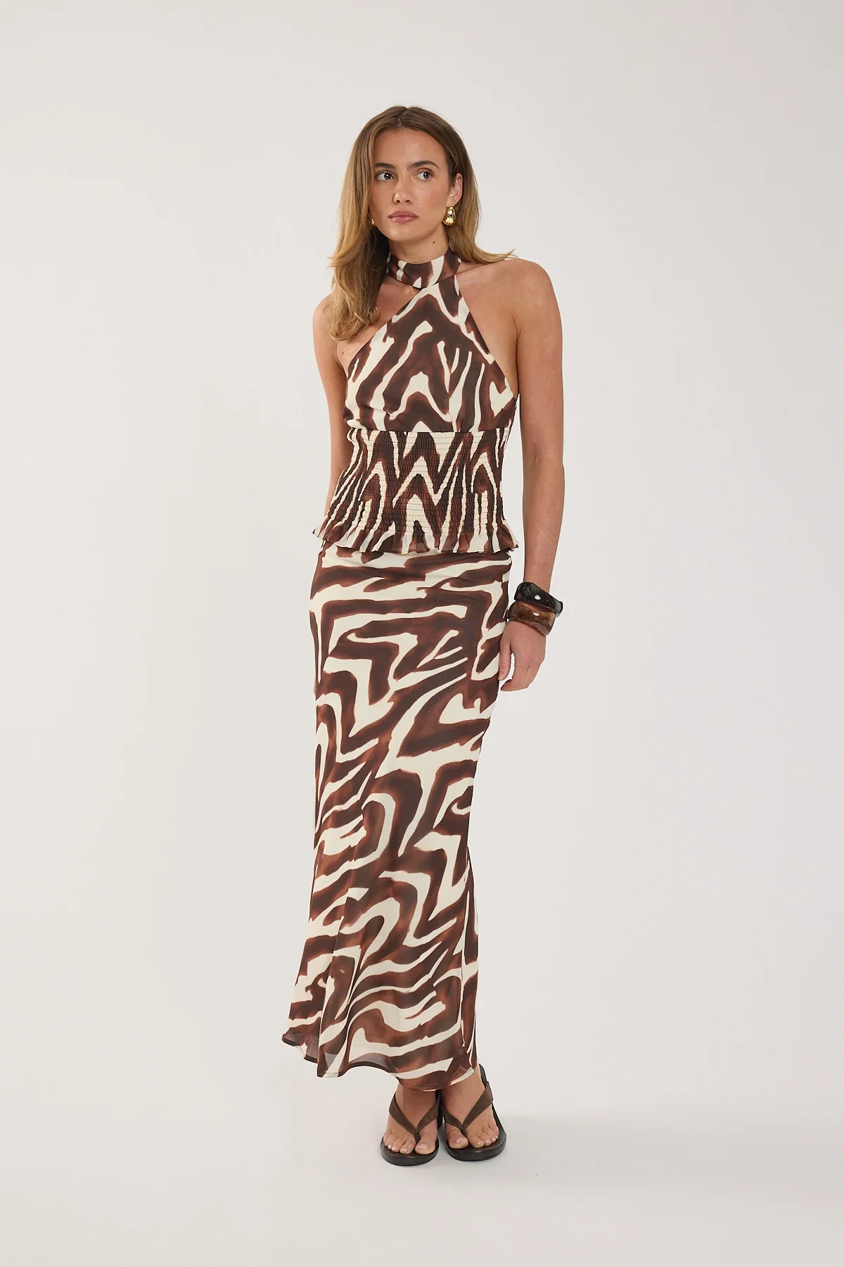 Perfect Stranger Elliot Halter Top Brown Print