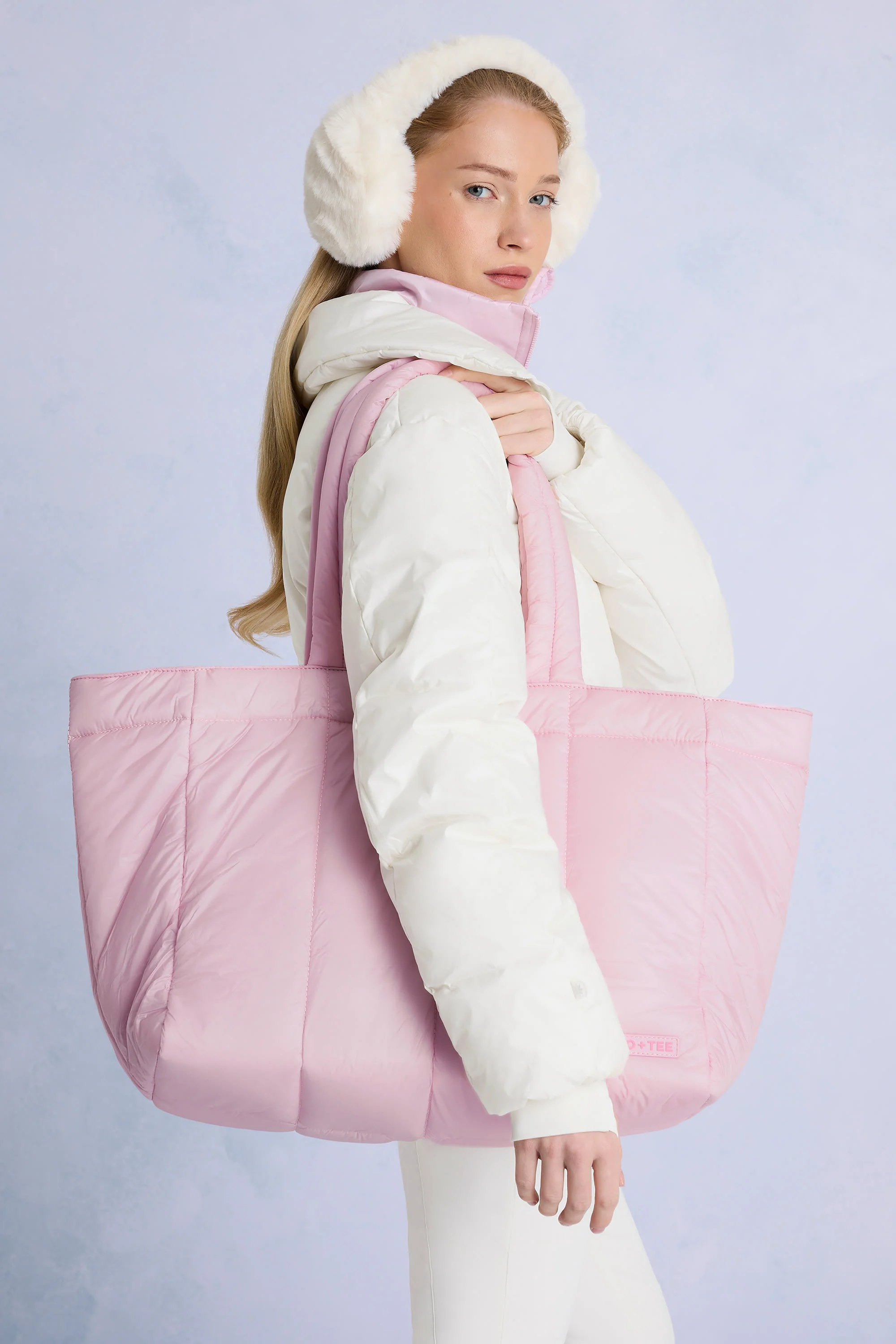 Waterproof Puffer Tote Bag in Powder Pink