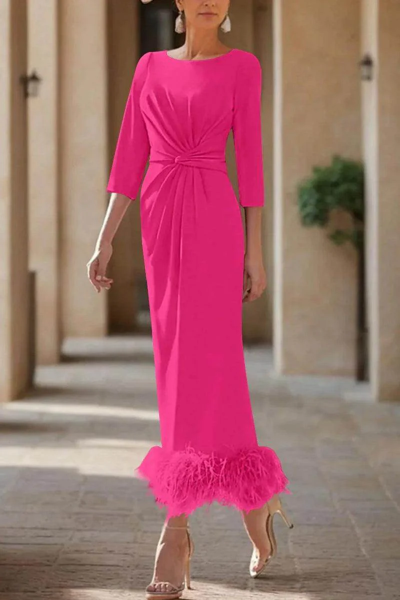 Sheath Column Scoop Neck Ankle Length Feather Mother Dresses CM0378