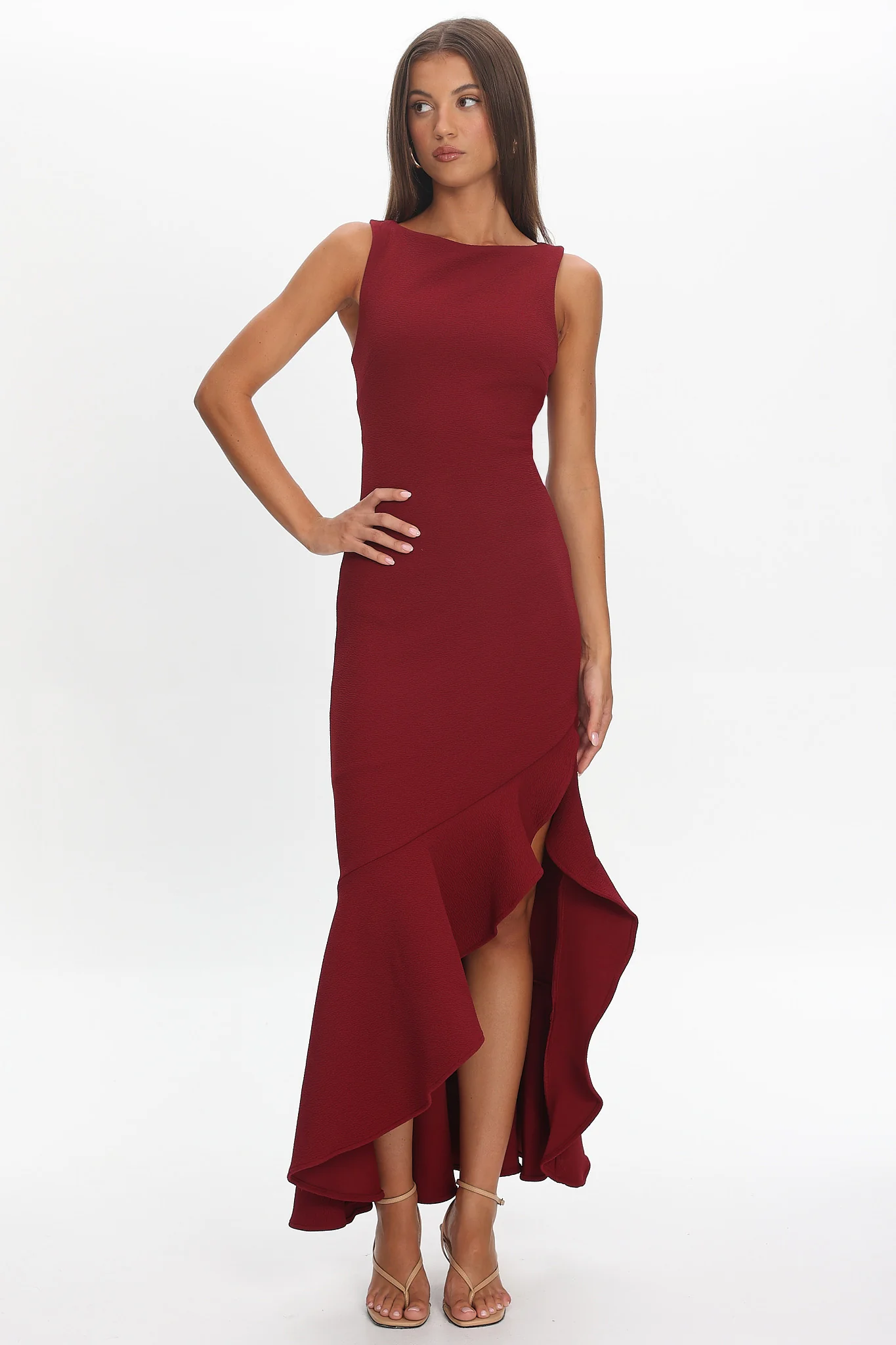 Lights On Asymmetric Hem Maxi Dress Wine