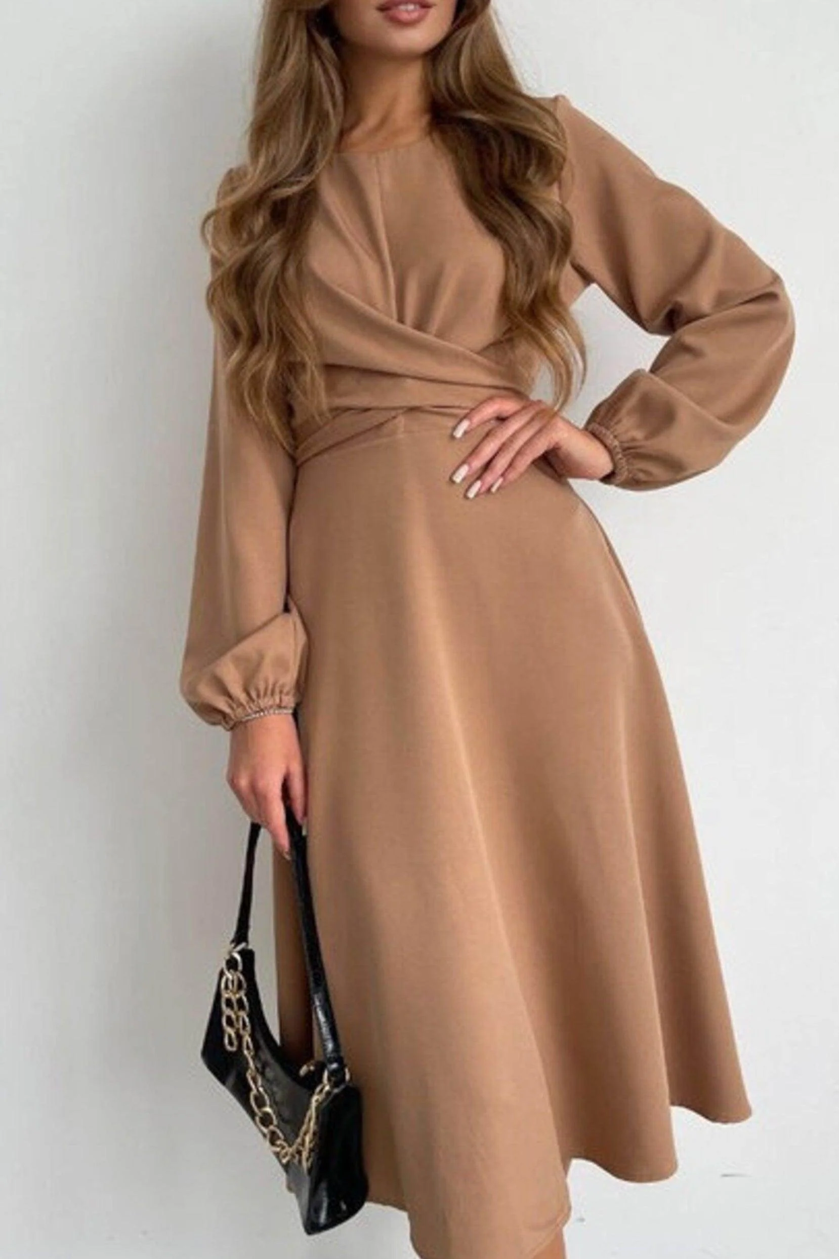 A-Line Tea Length Elastic Satin Dress CG0155