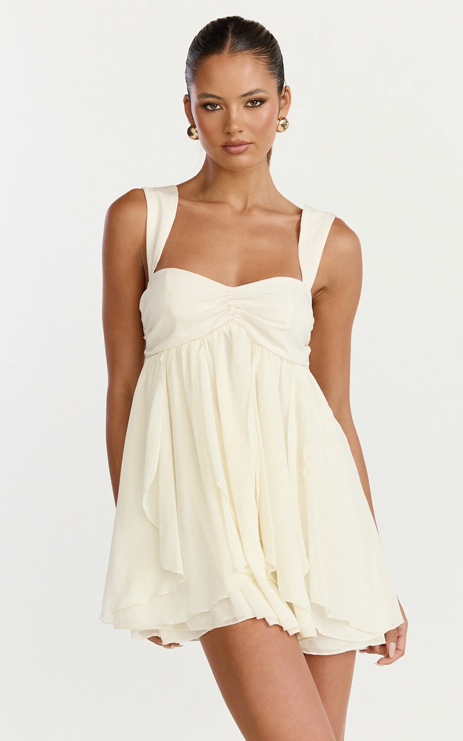 Juliette Mini Dress - Ruffle Fit And Flare Dress in Cream