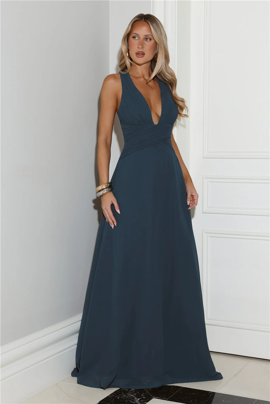 Crush Energy Halter Maxi Dress Deep Teal