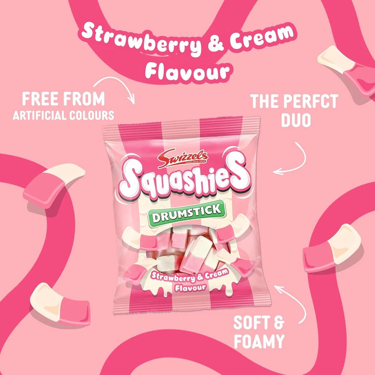 Swizzels Squashies Strawberry and Cream - 120g Imported From England