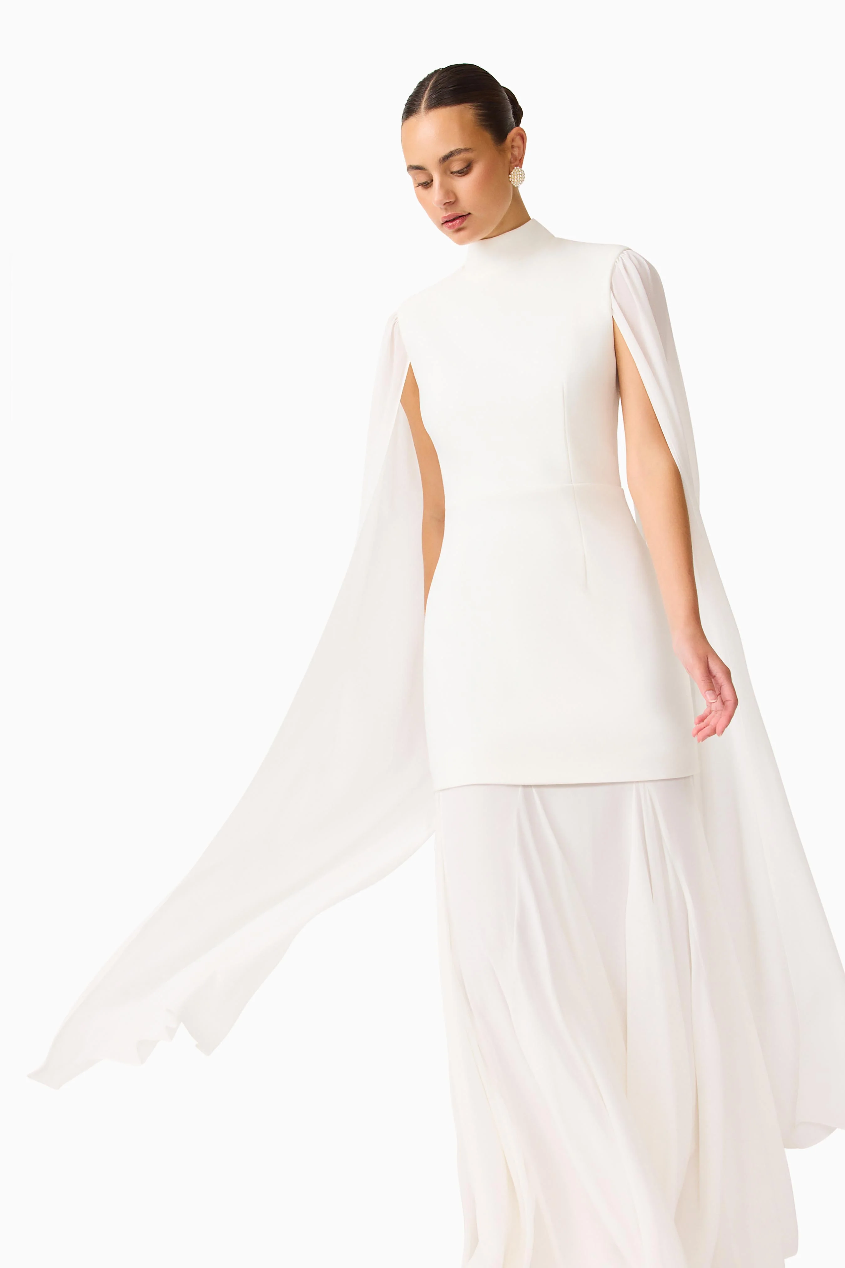 Odelia Cape Sleeve Gown in White
