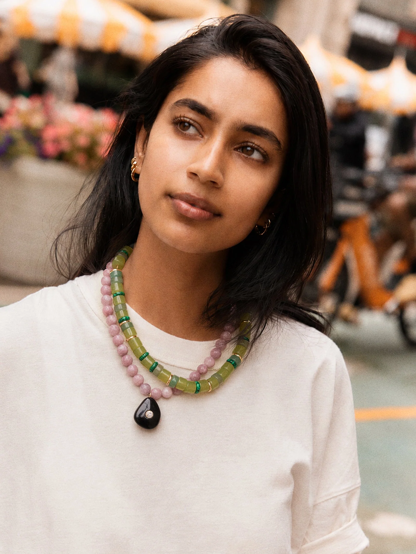 Jamie Semi-Precious Beaded Necklace - Light Amethyst/Black Hypersthene