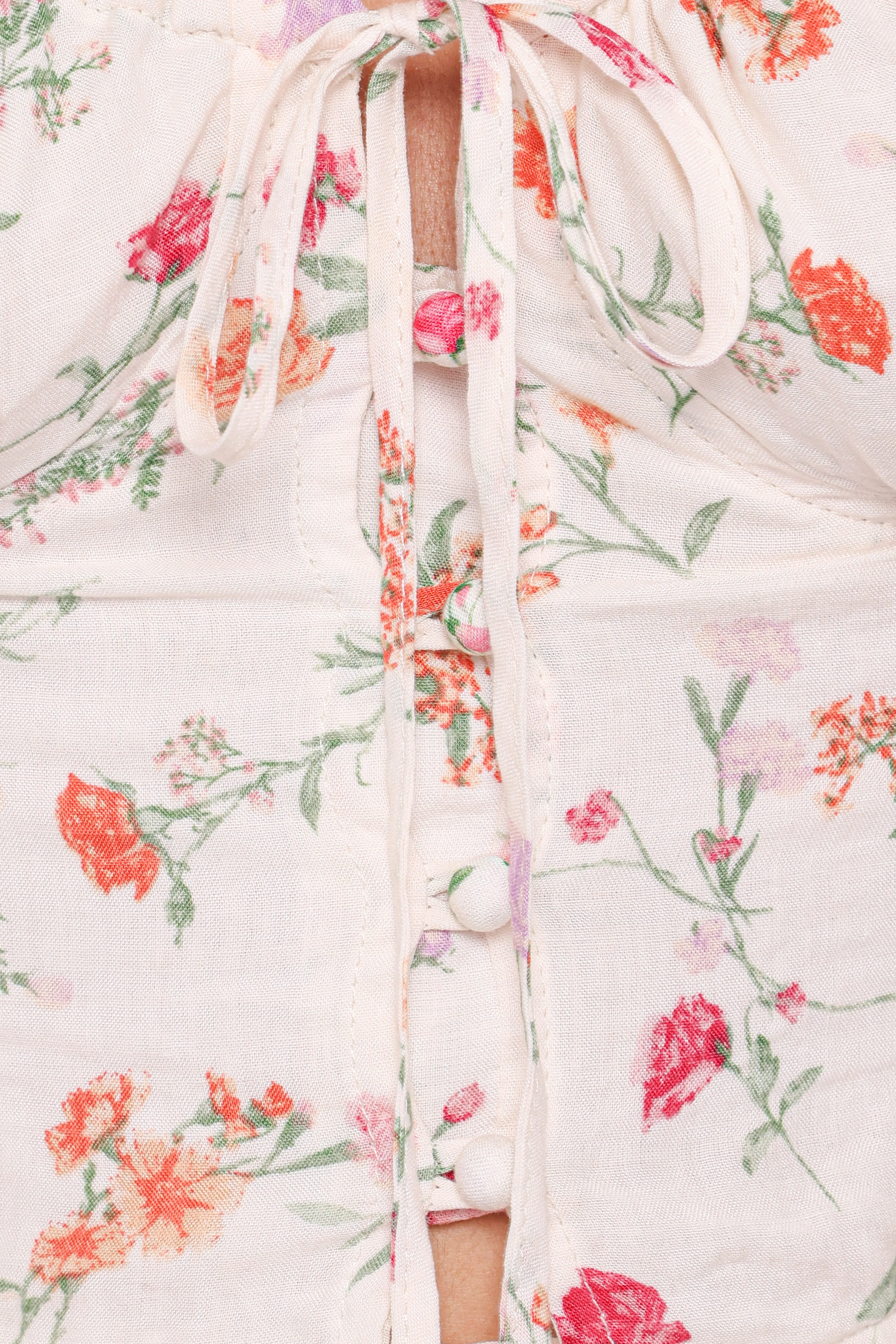 Antonia Lace Trim Top - White Poppy Rose
