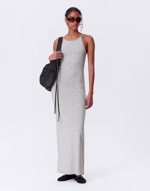 Weekday racer back maxi dress in heather gray