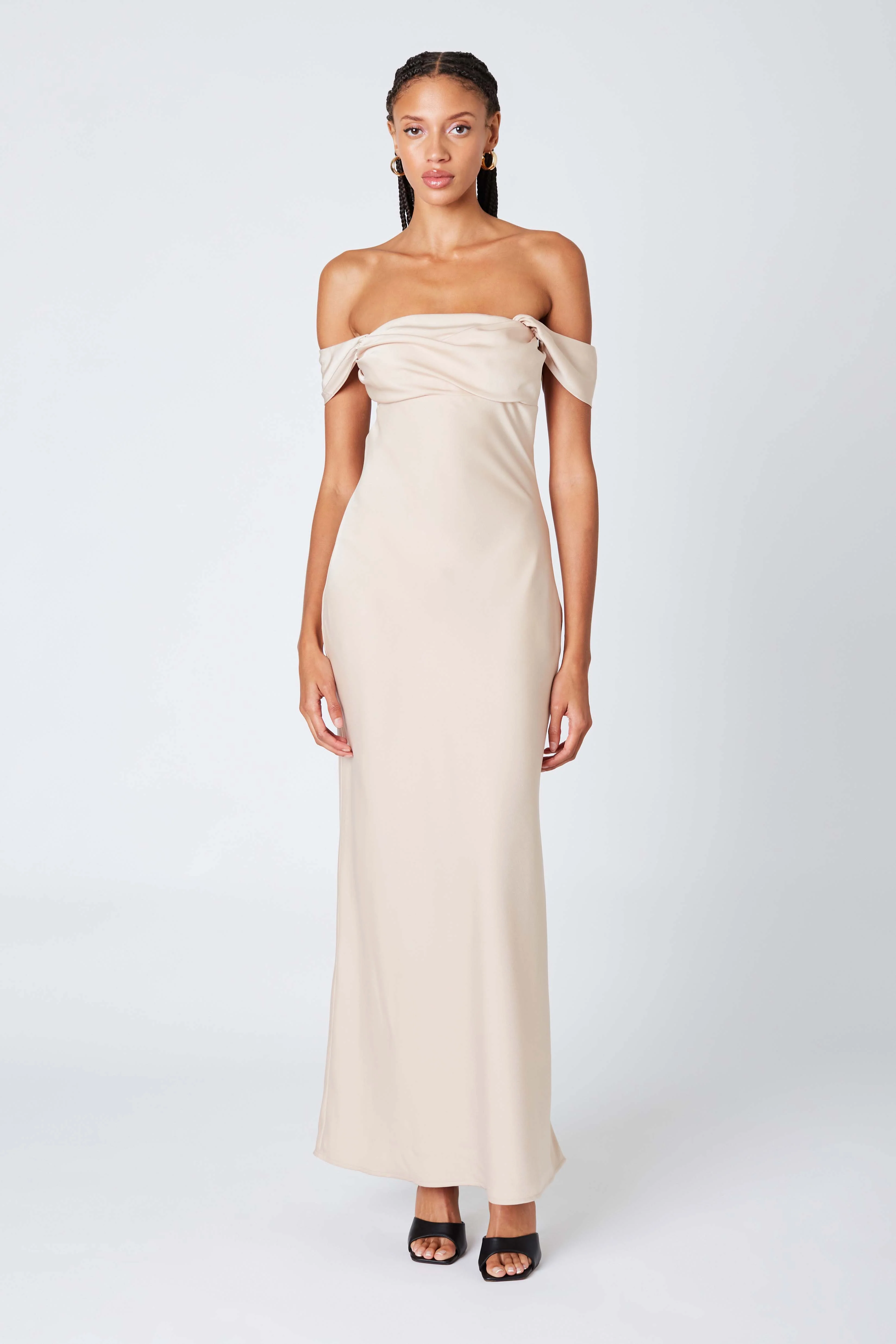Satin Off the Shoulder Maxi Dress