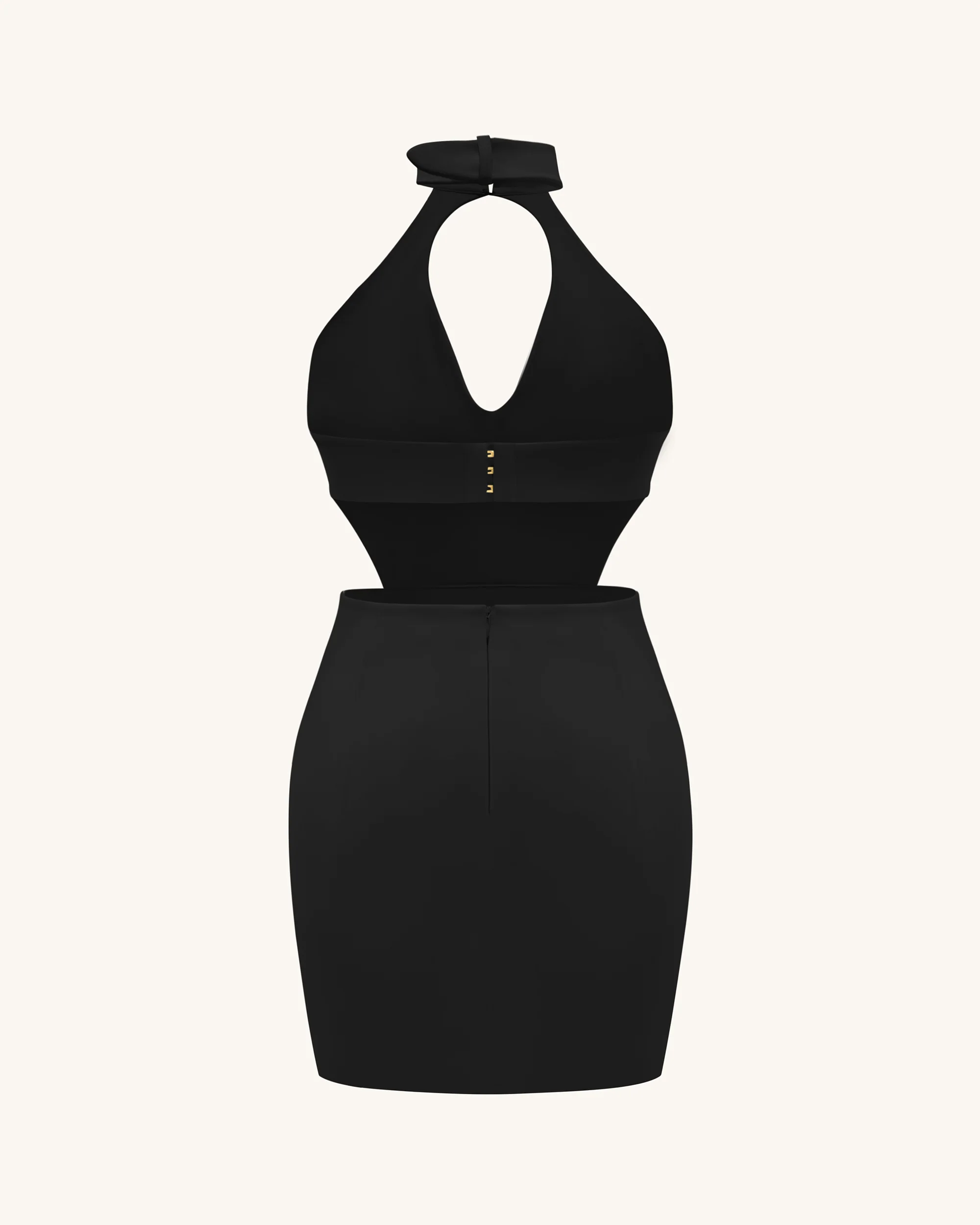 Gabriella Belted Cutout Halter Mini Dress - Black - FASHION NOB